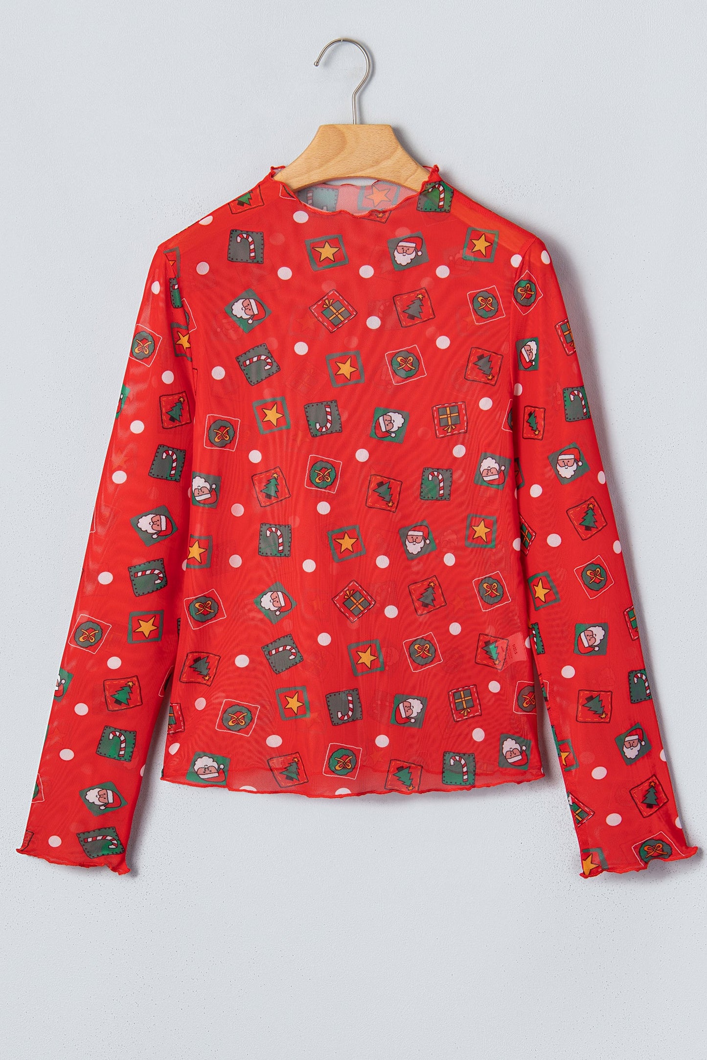 Christmas Polka Dot Sheer Mesh Long Sleeve Top