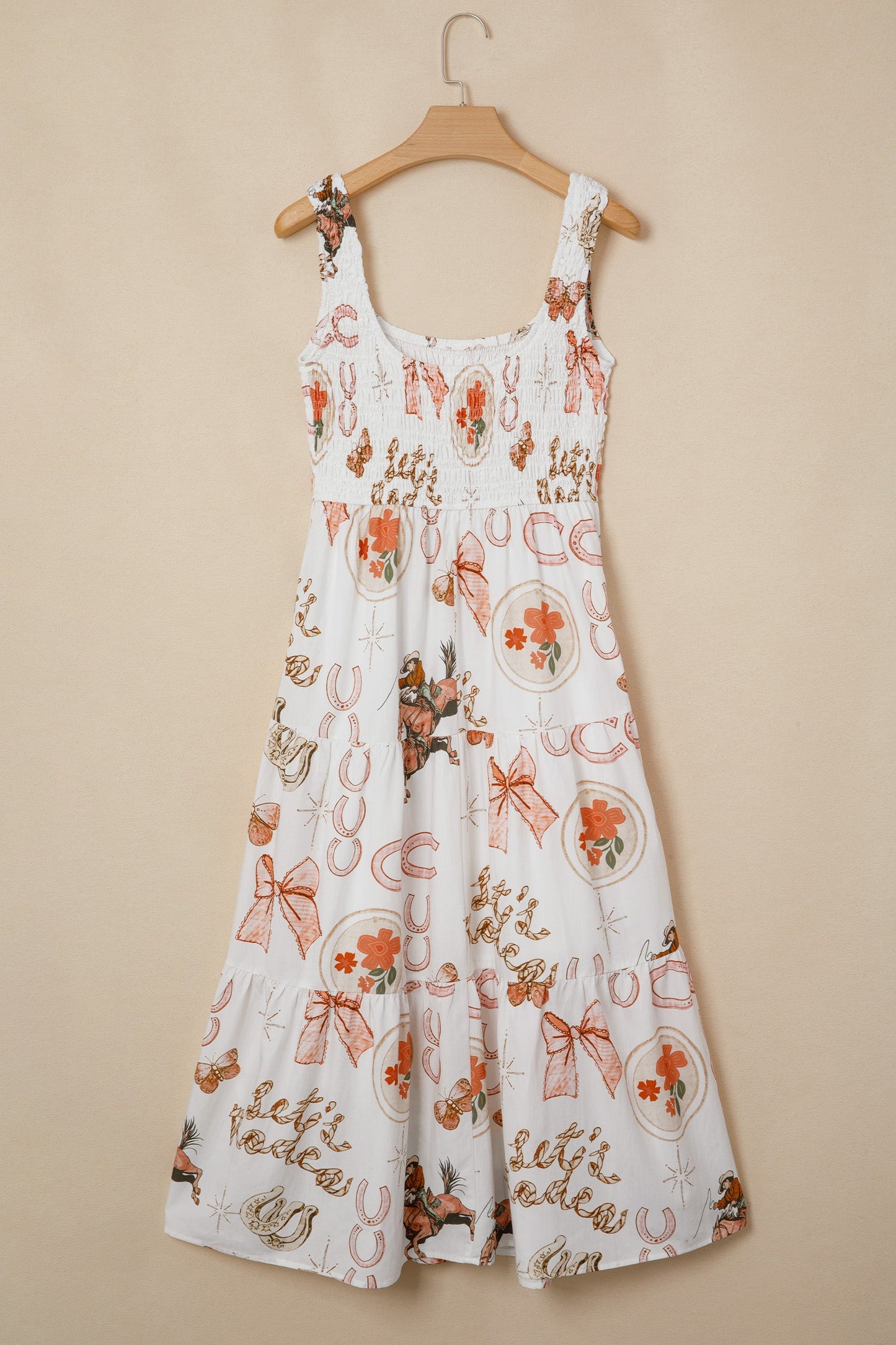 Western Horseshoe Smocked Sleeveless Midi Dress