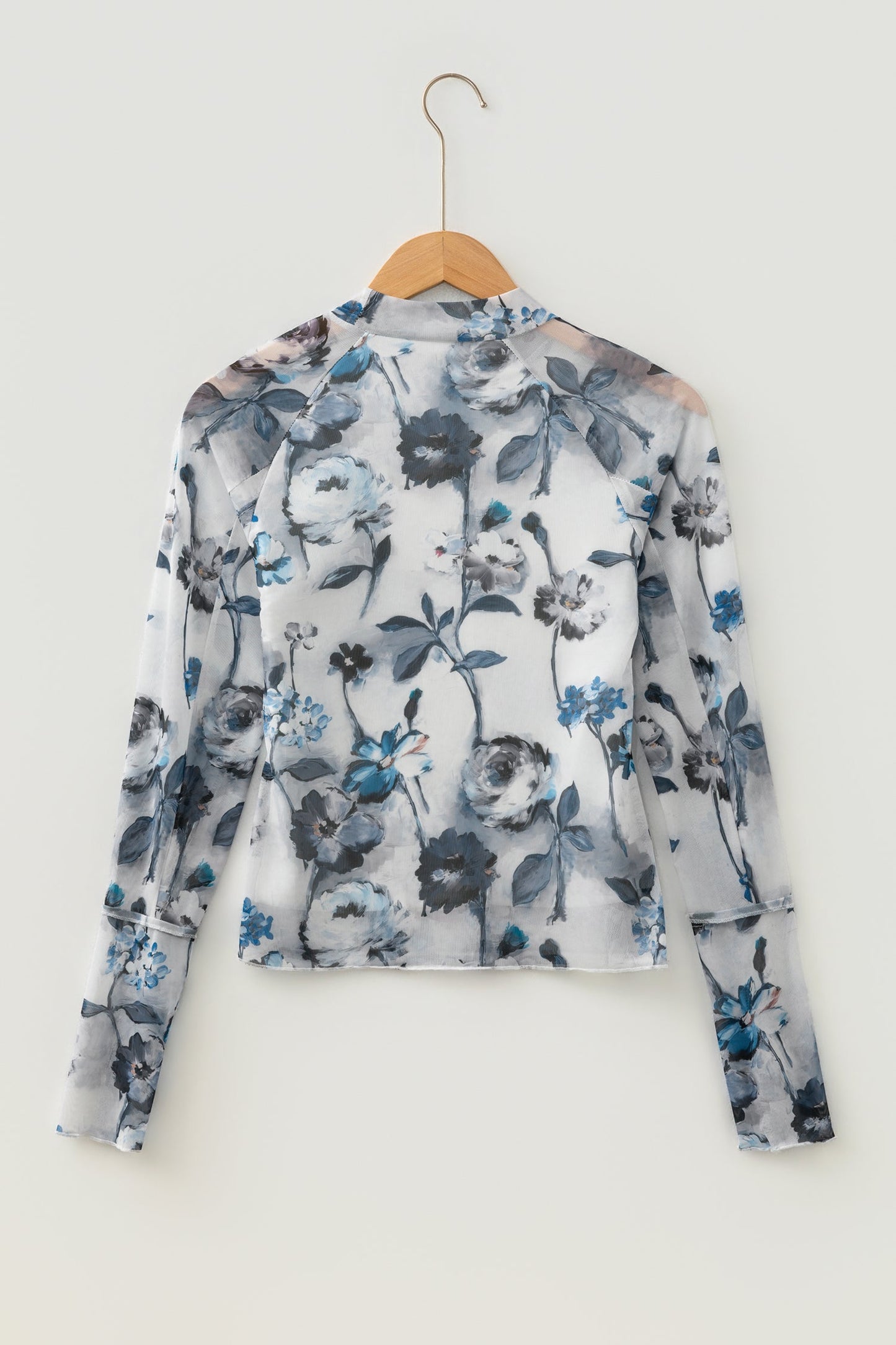 Floral Mesh High Neck Long Sleeve Sheath Top
