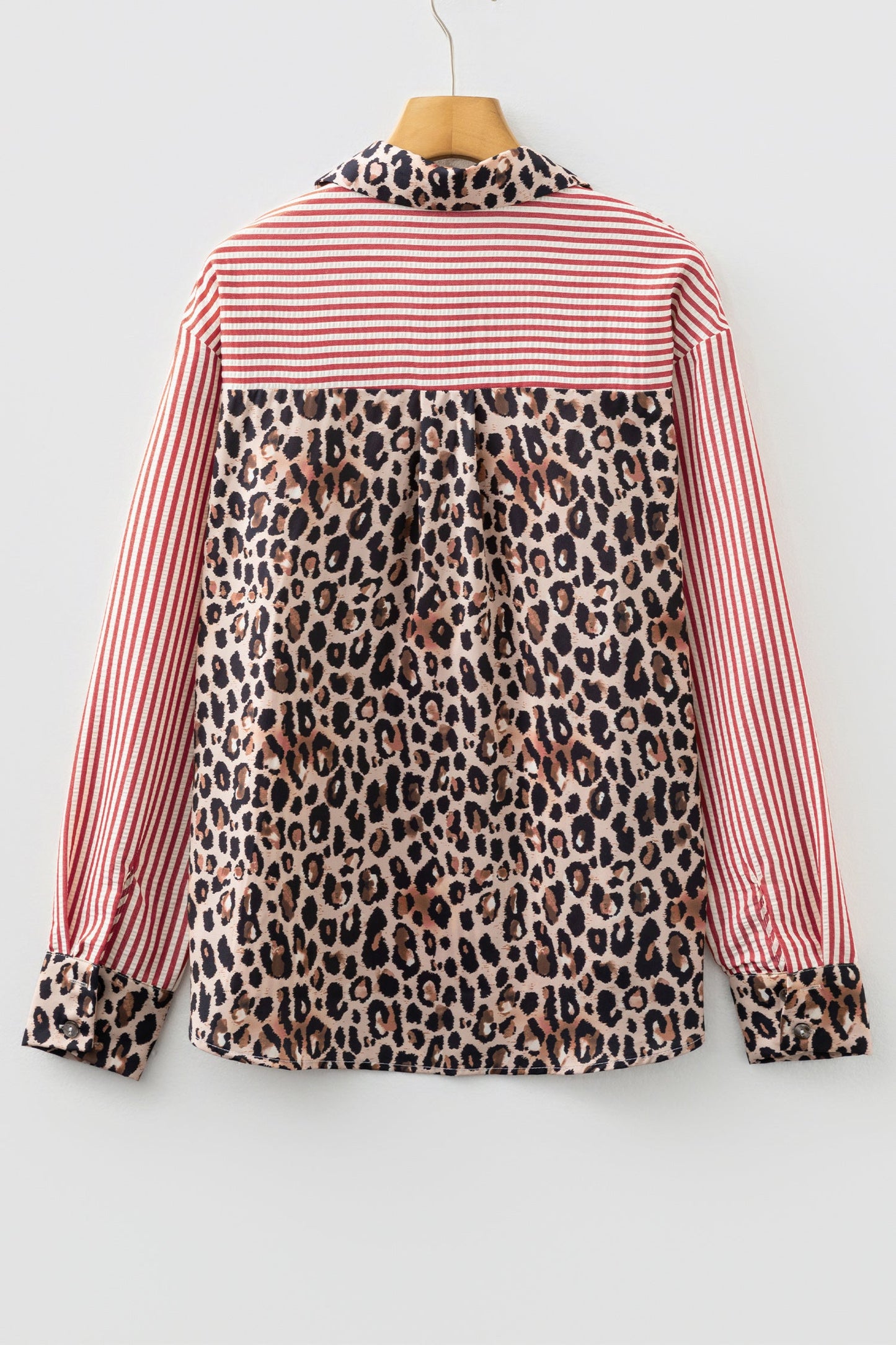 Stripe Leopard Patchwork Long Sleeve Buttoned Shirt