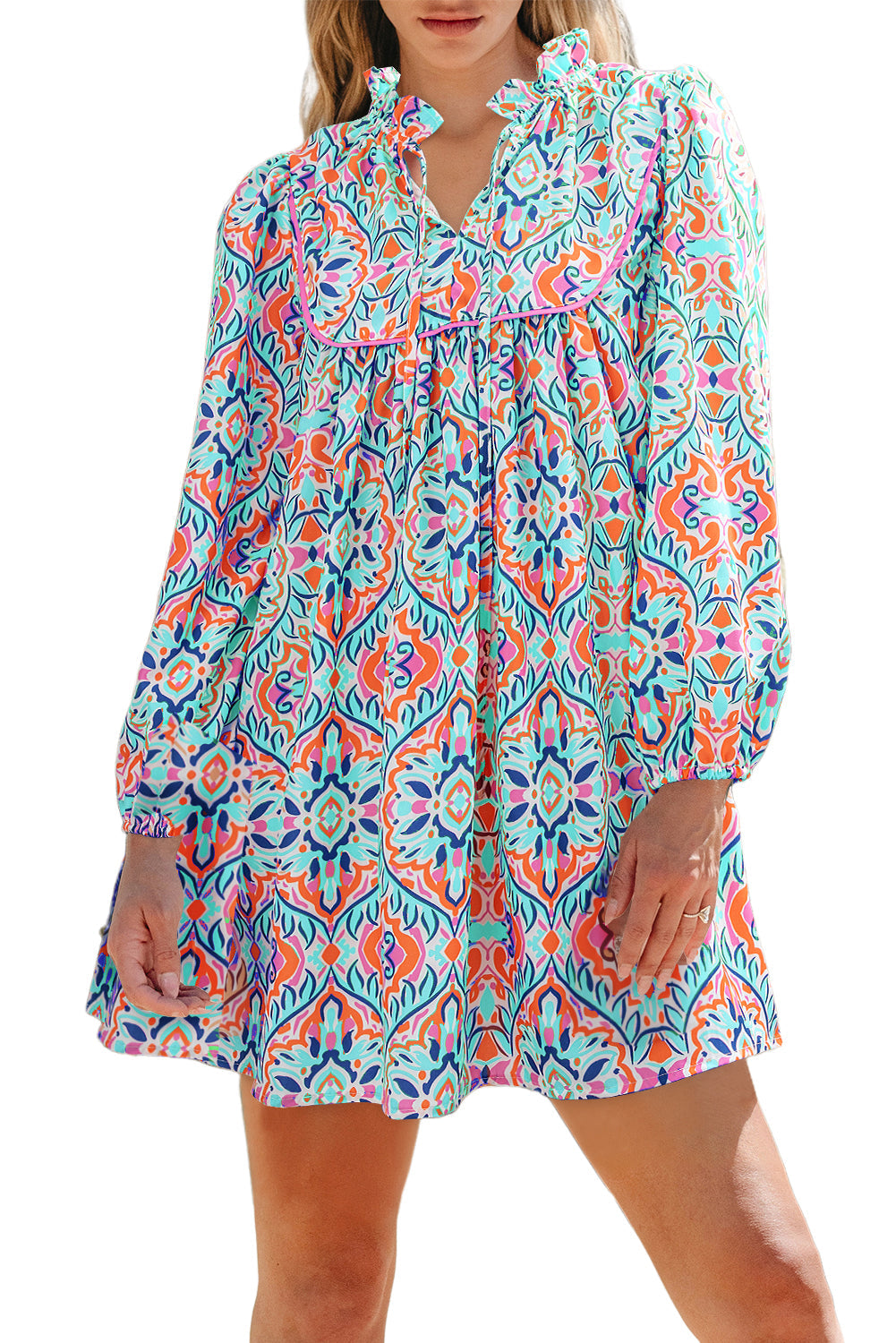 Abstract Long Sleeve Mini Dress