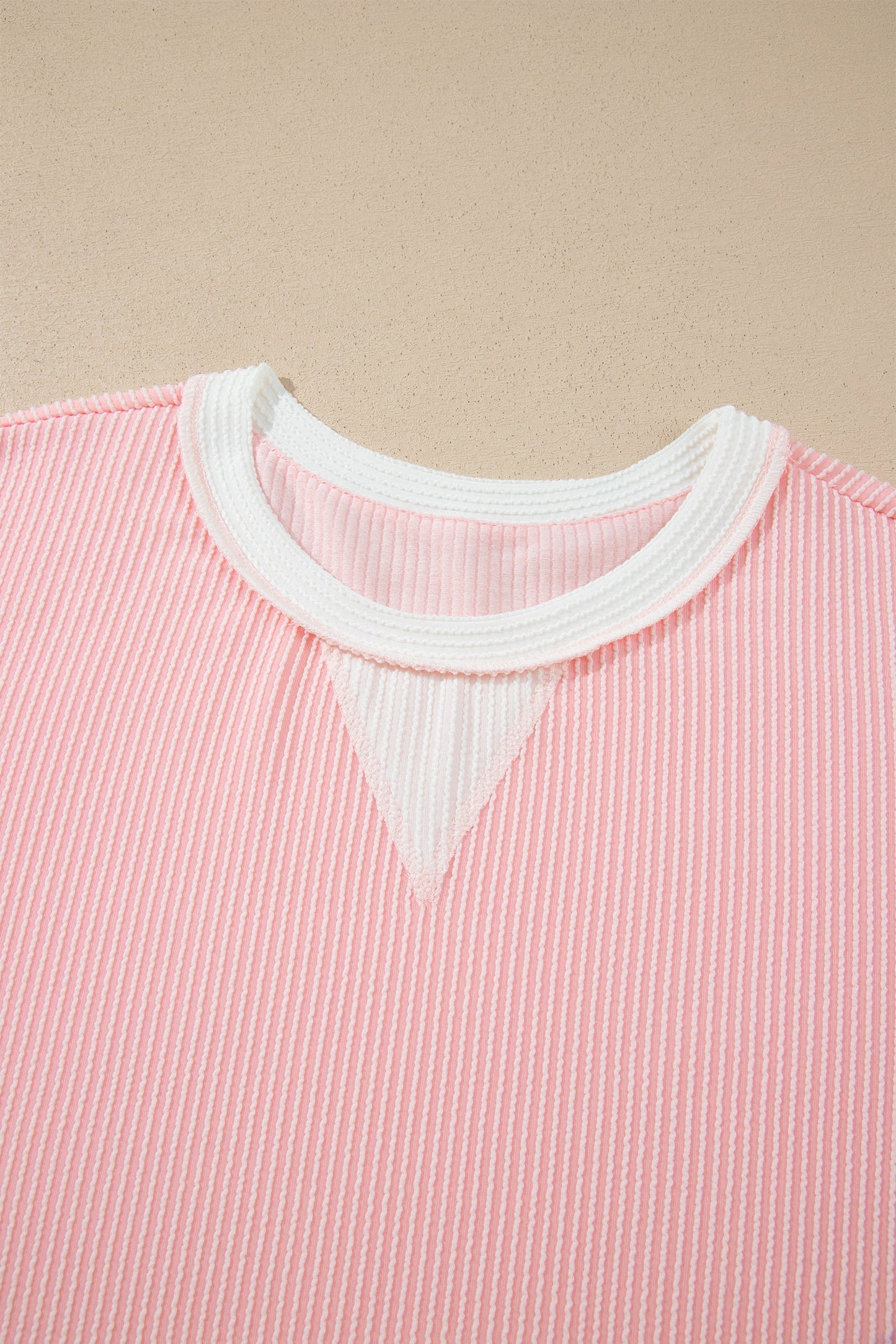 Plus Size Colorblock Ribbed Knit Long Sleeve Blouse