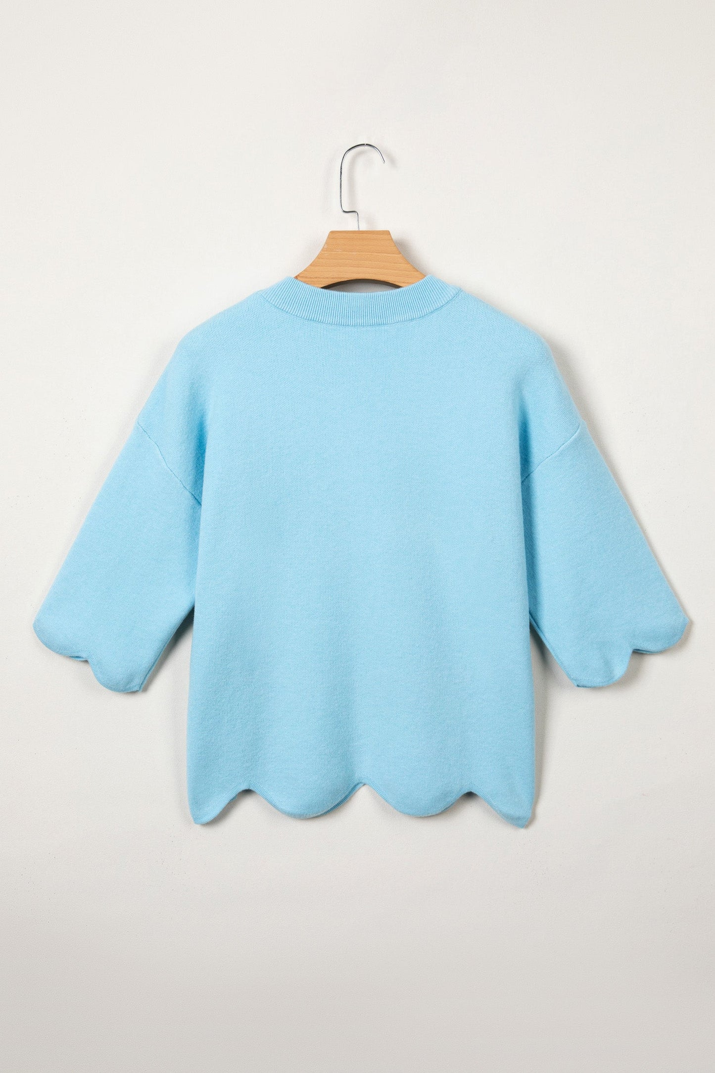 Solid Scalloped Hem 3/4 Sleeve Sweater Top