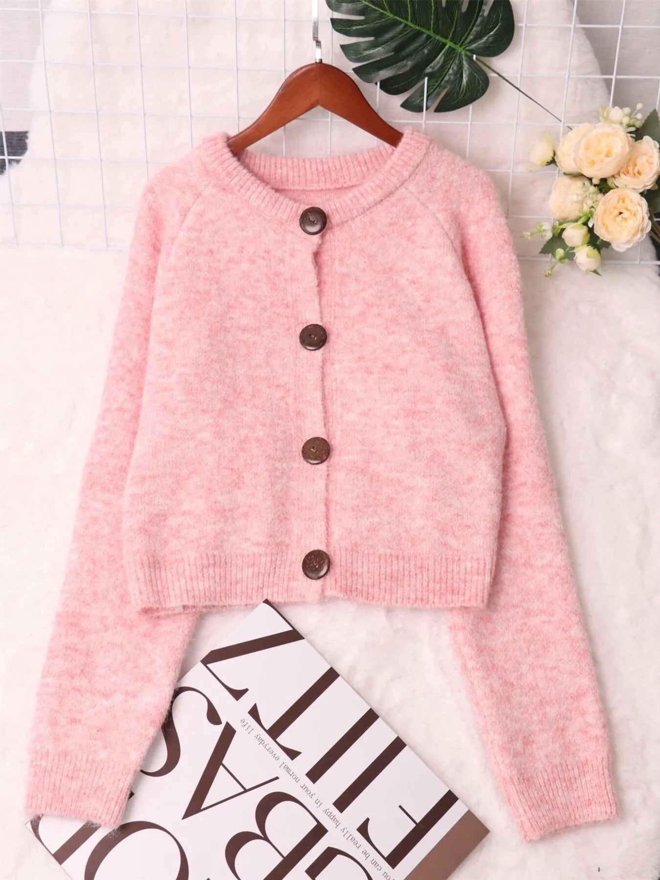 Women Button-Up Raglan Sleeve Cardigan Sweater