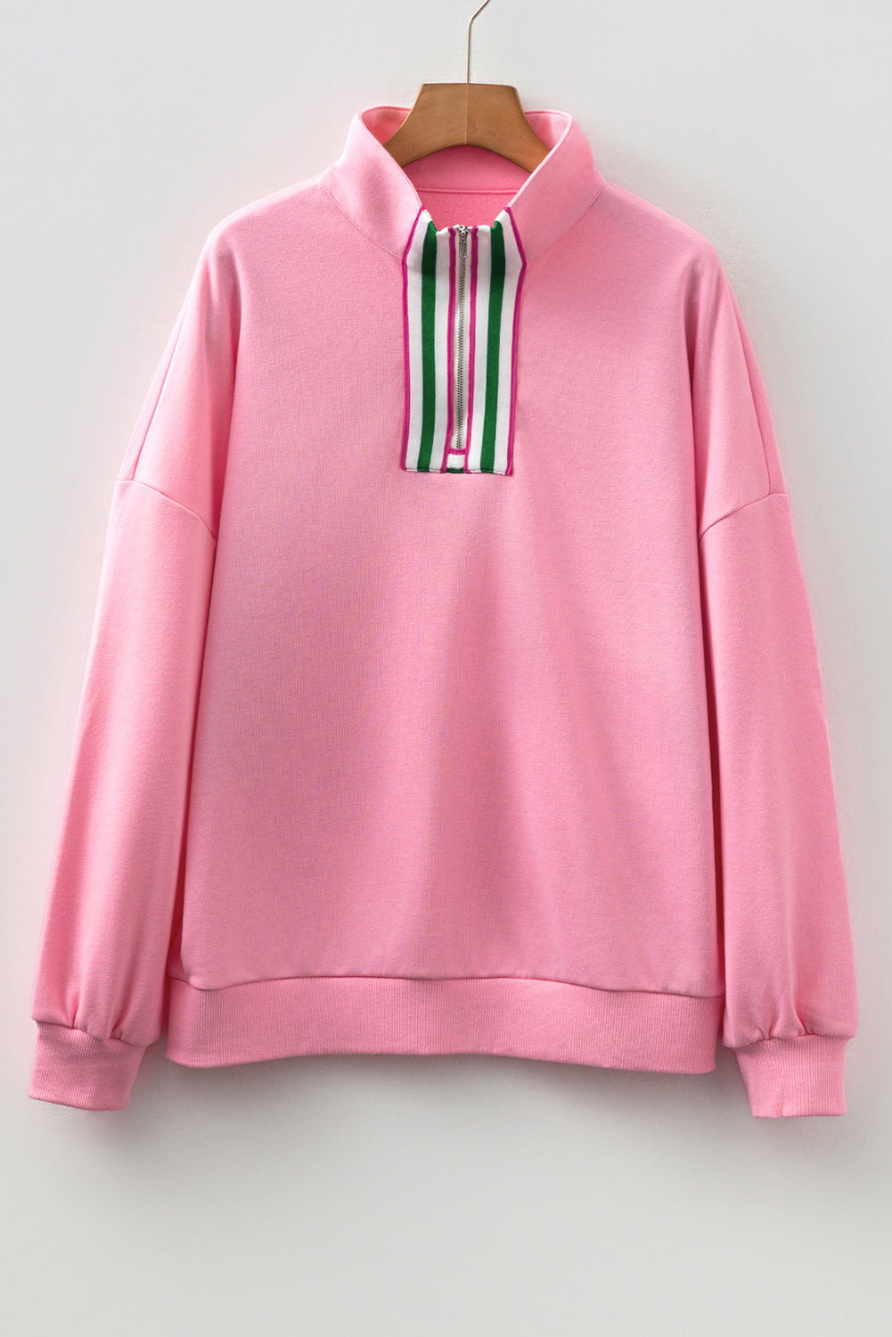 Solid Contrast Stripe Collared Patchwork Sweatshirt