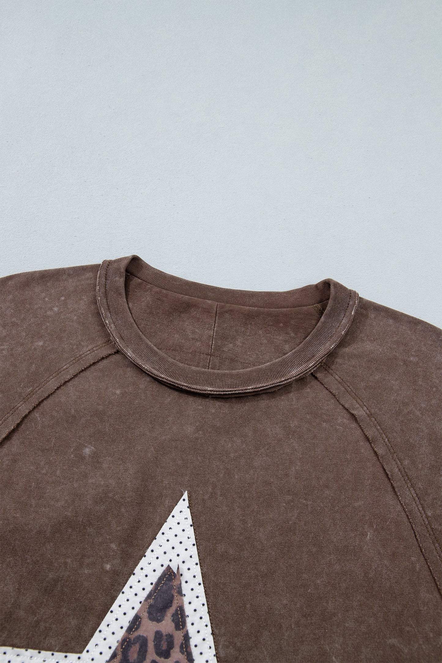 Leopard Star Patched Mineral Wash Exposed Seam T-Shirt