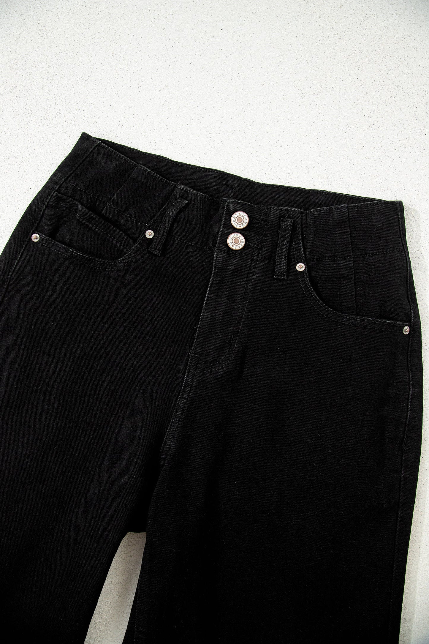 Denim 2-Button High Waist Wide Leg Jeans