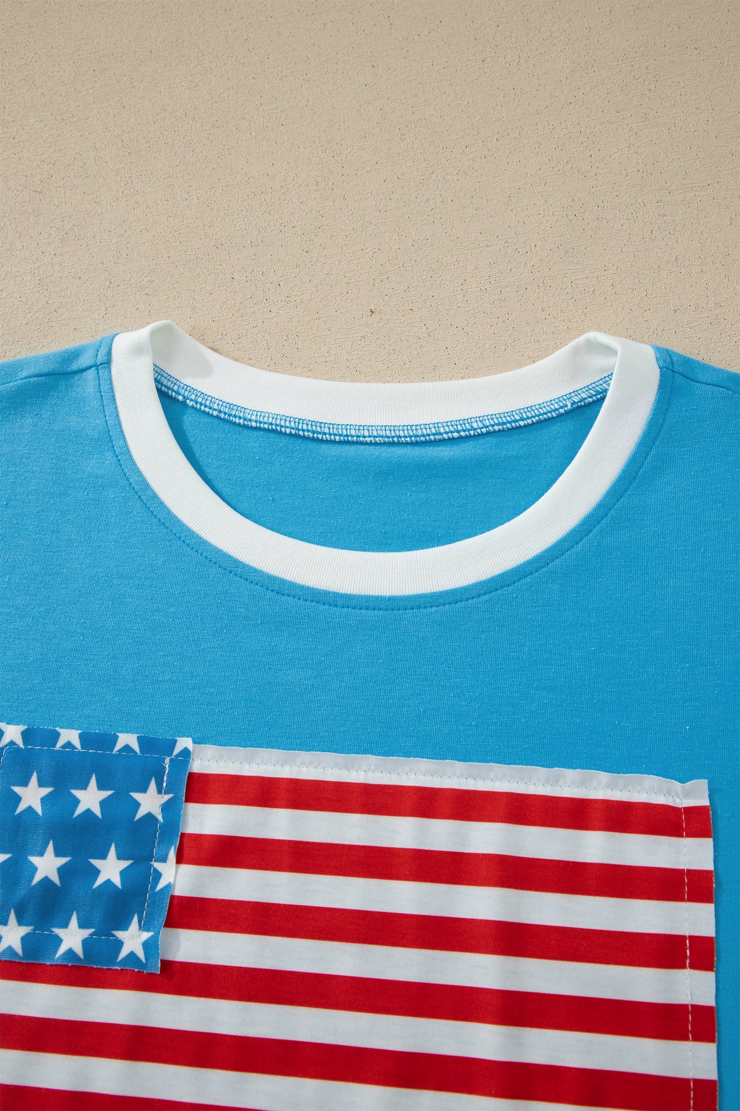 July 4th Flag Stripe Patchwork Colorblock T-Shirt