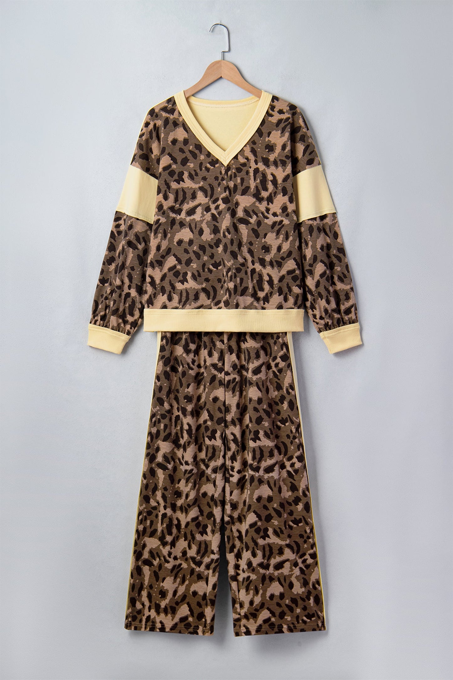 Leopard Colorblock Top & Wide Leg Pants Set