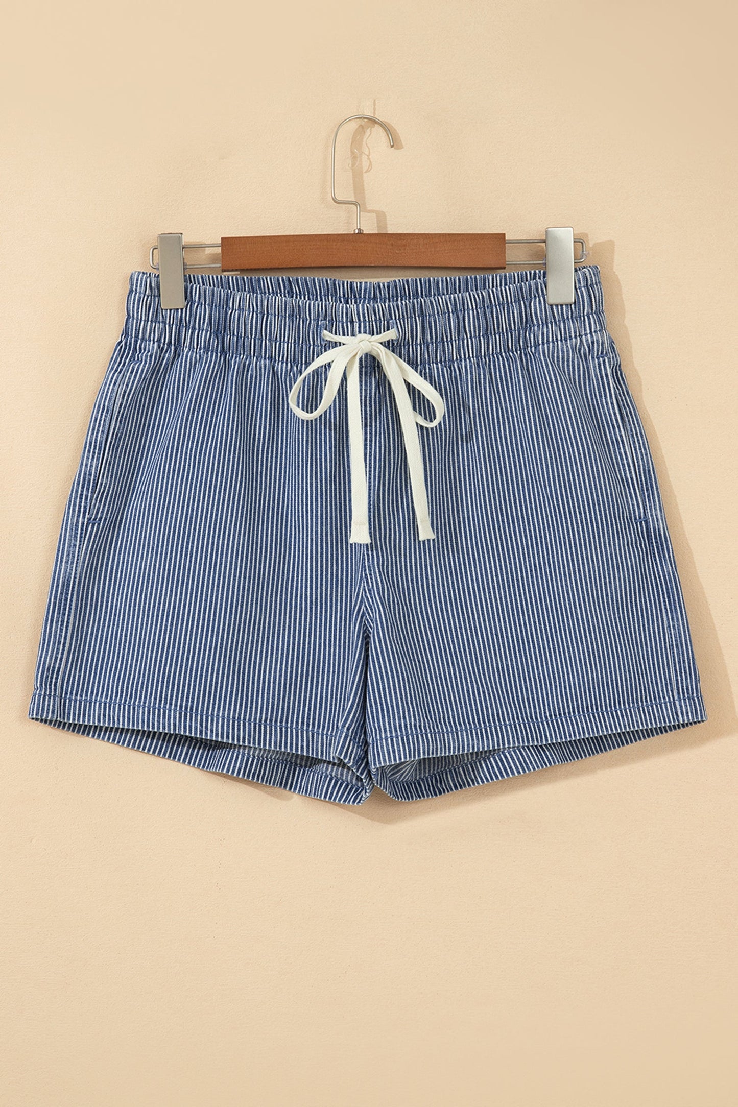 Stripe Denim Drawstring Elastic Waist Shorts