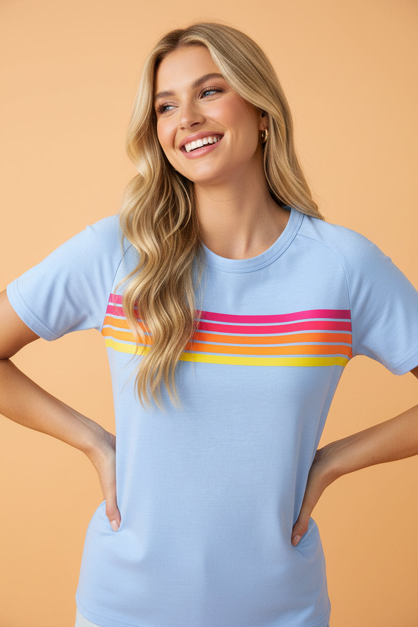 Stripe Patch Front Short Sleeve Tee