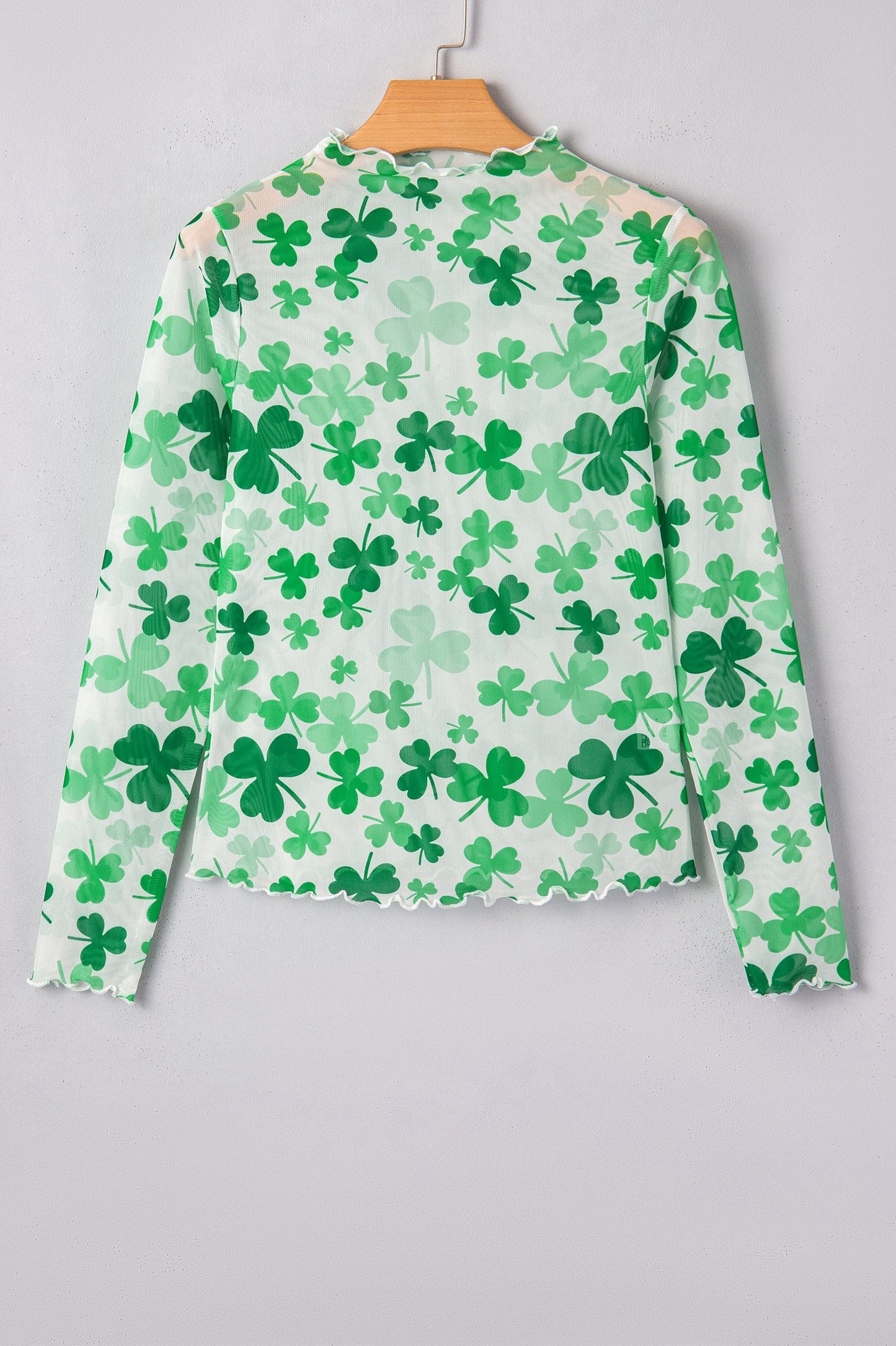 St Patrick Shamrock Lettuce Trim Mock Neck Top