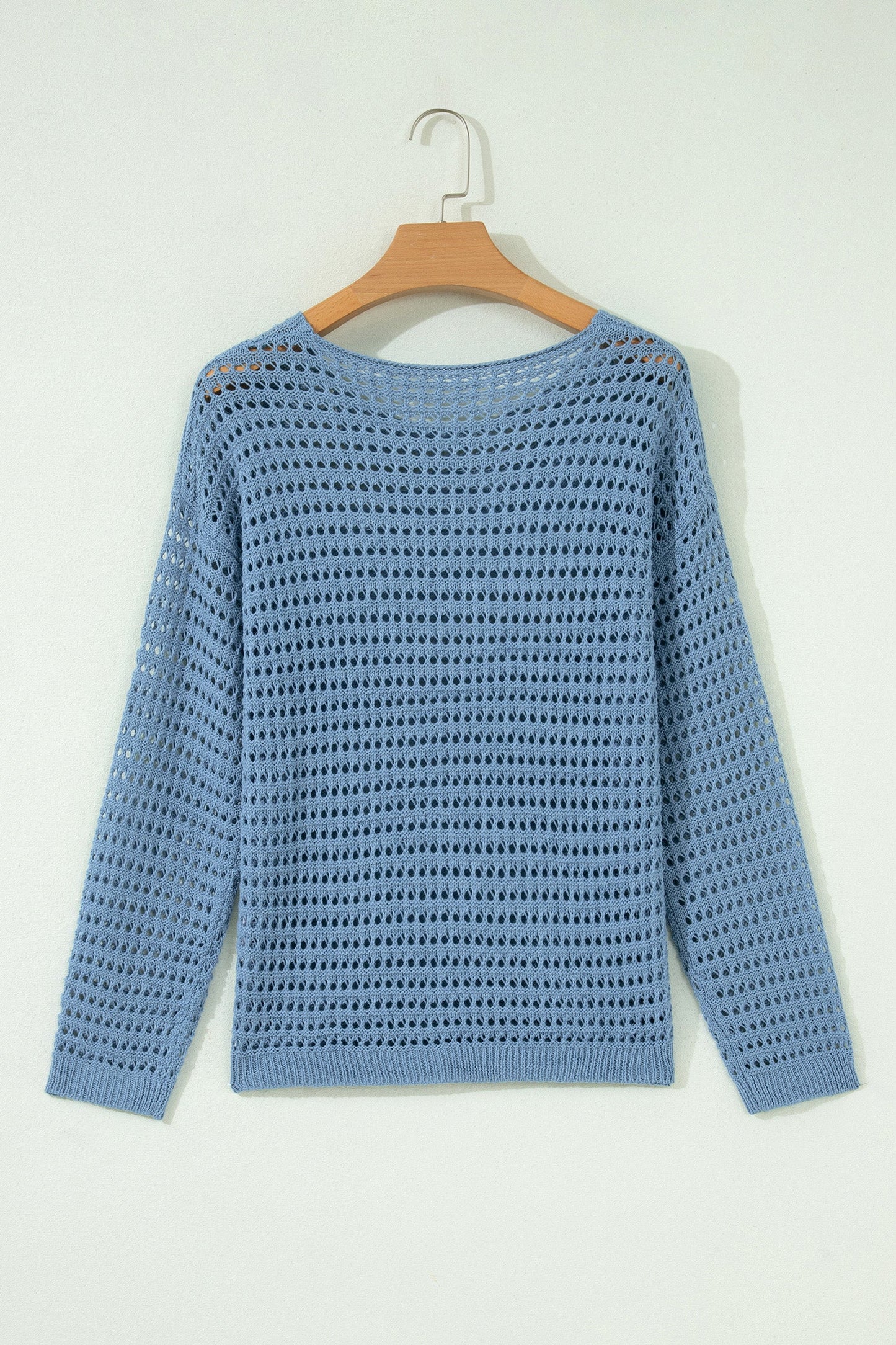 Solid Crochet Knit Long Sleeve Sweater