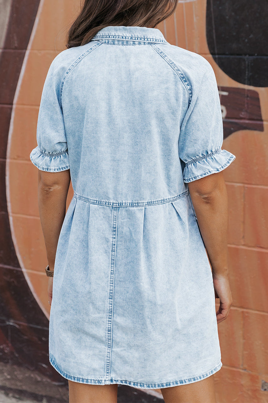 Denim Mineral Wash Buttoned Dress