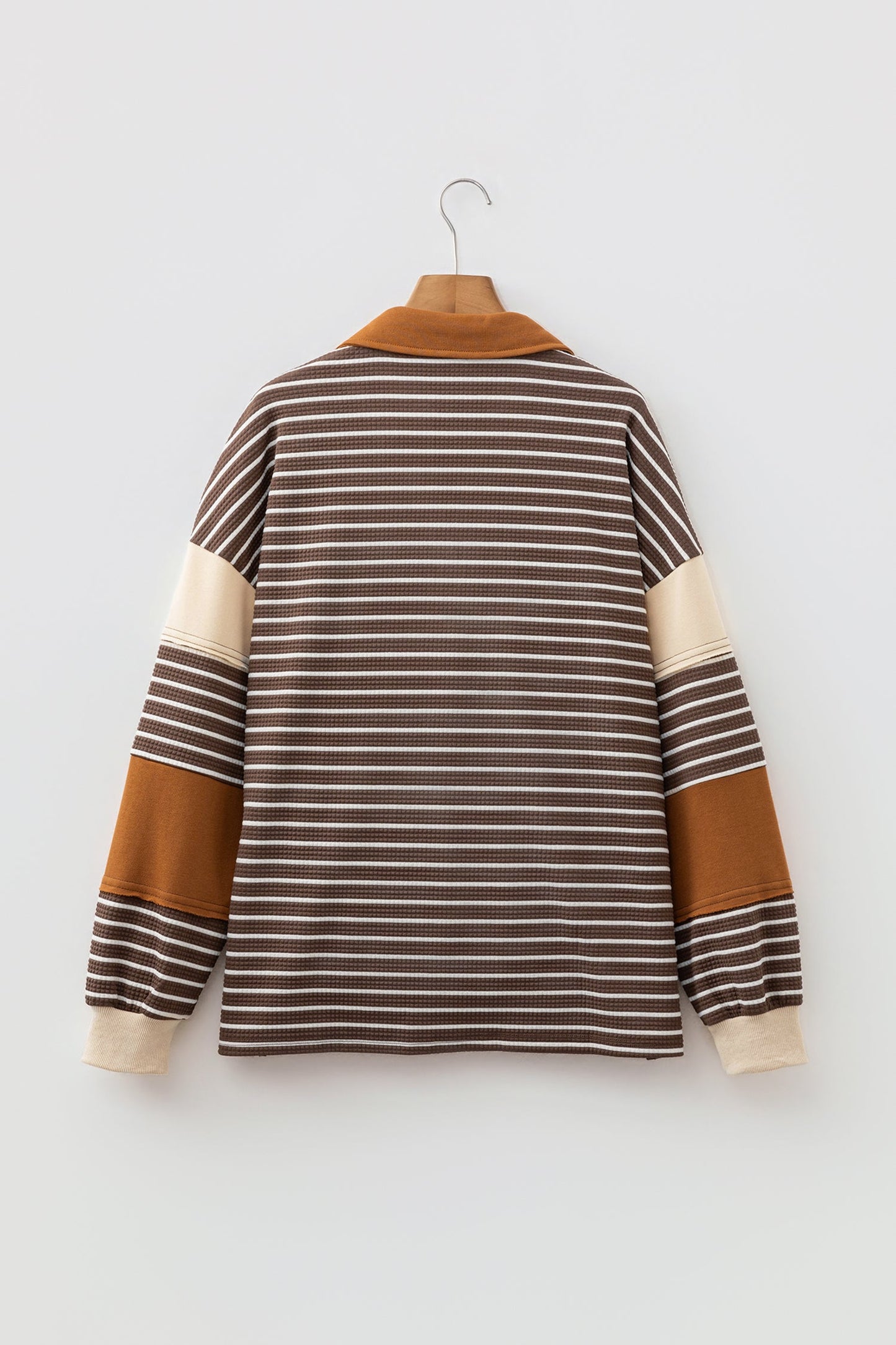 Stripe Colorblock Collared V-Neck Long Sleeve Top