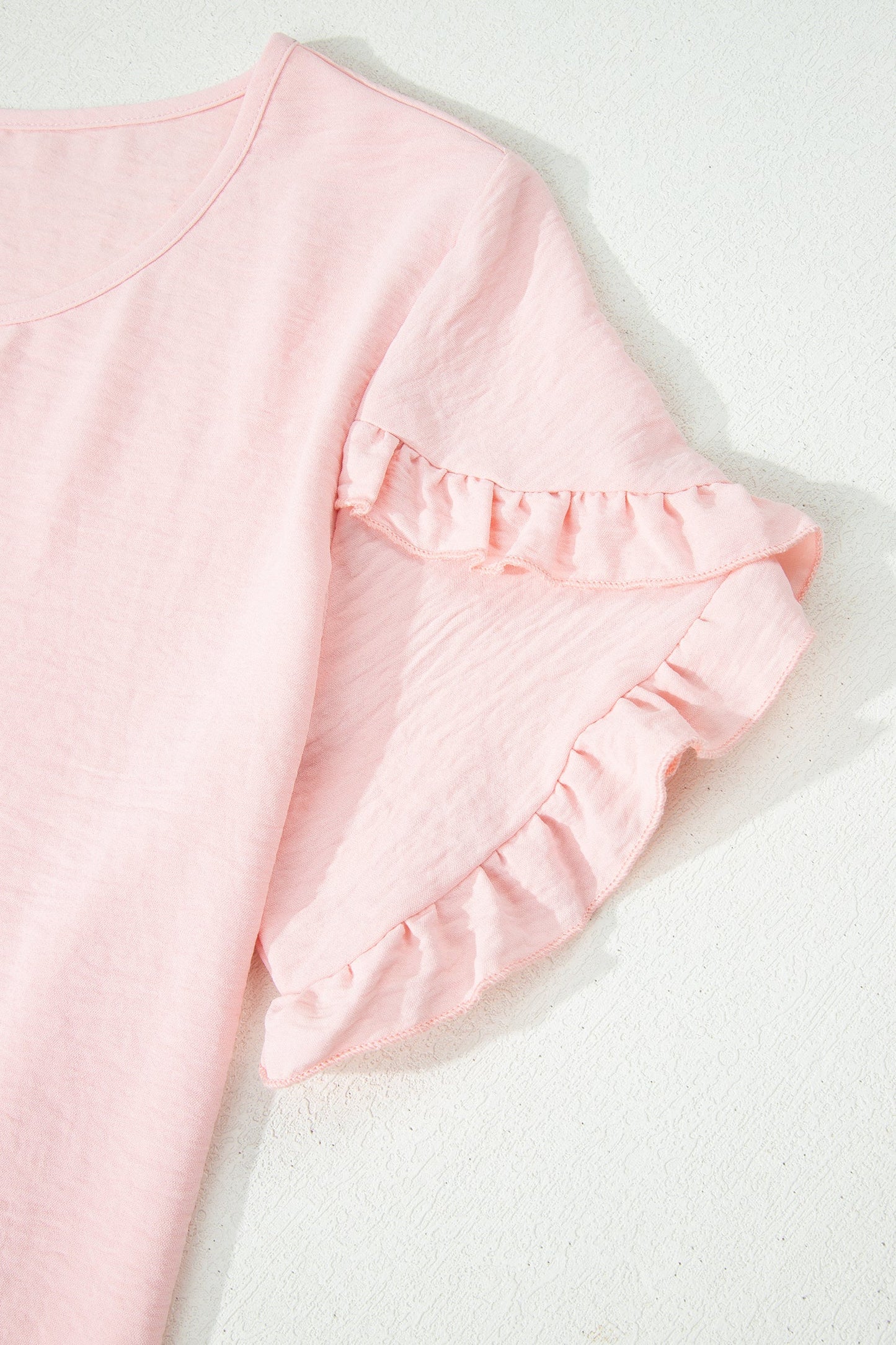 Solid Ruffle Trim Short Sleeve Blouse
