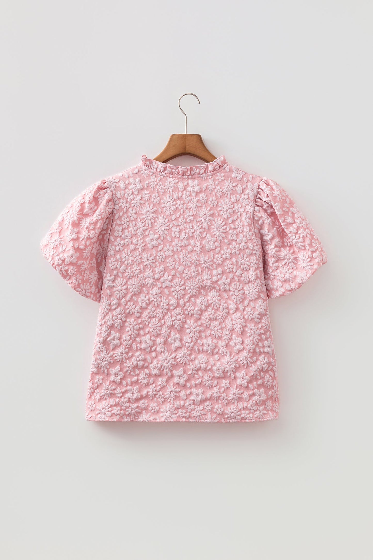 Floral Textured Jacquard Puff Sleeve Blouse