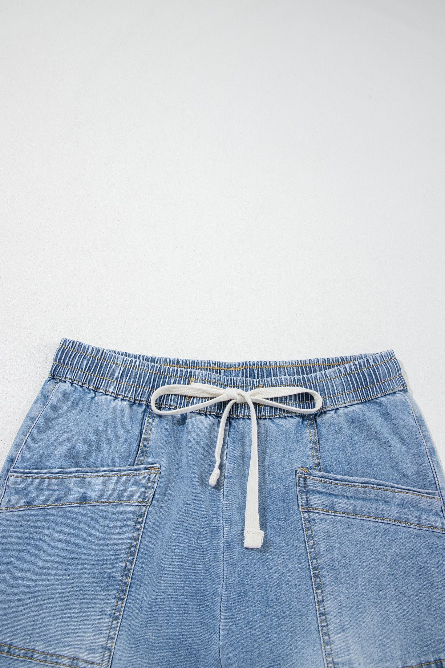 Denim Contrast Drawstring Waist Wide Leg Jeans