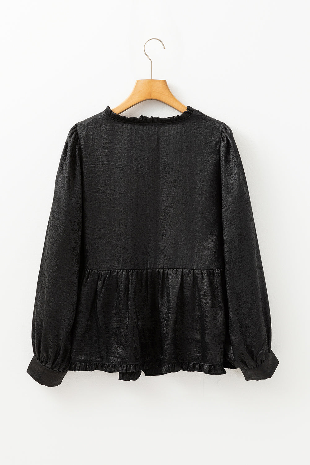 Solid Metallic V-Neck Puff Sleeve Babydoll Blouse