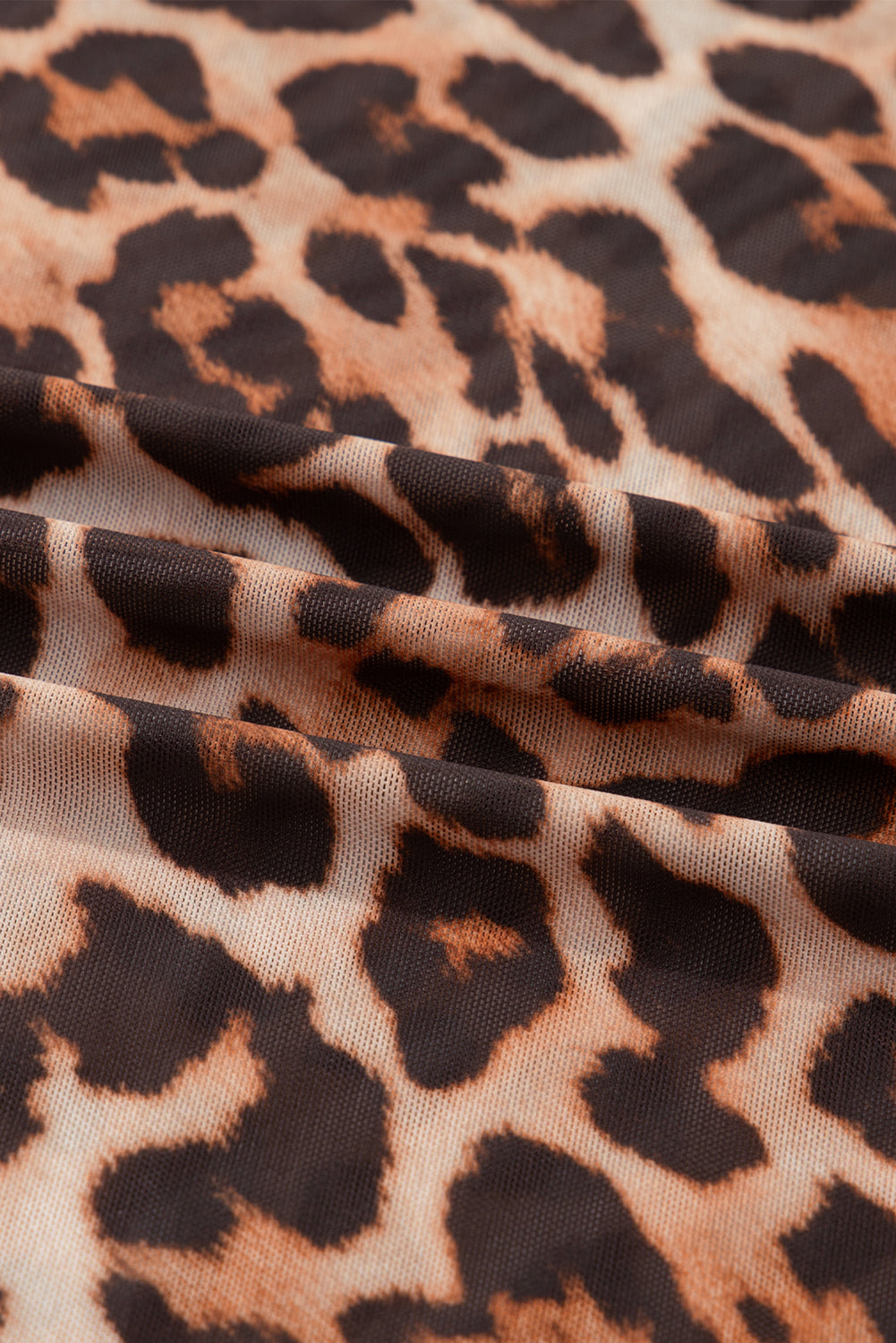 Leopard Mesh Mock Neck Long Sleeve Top