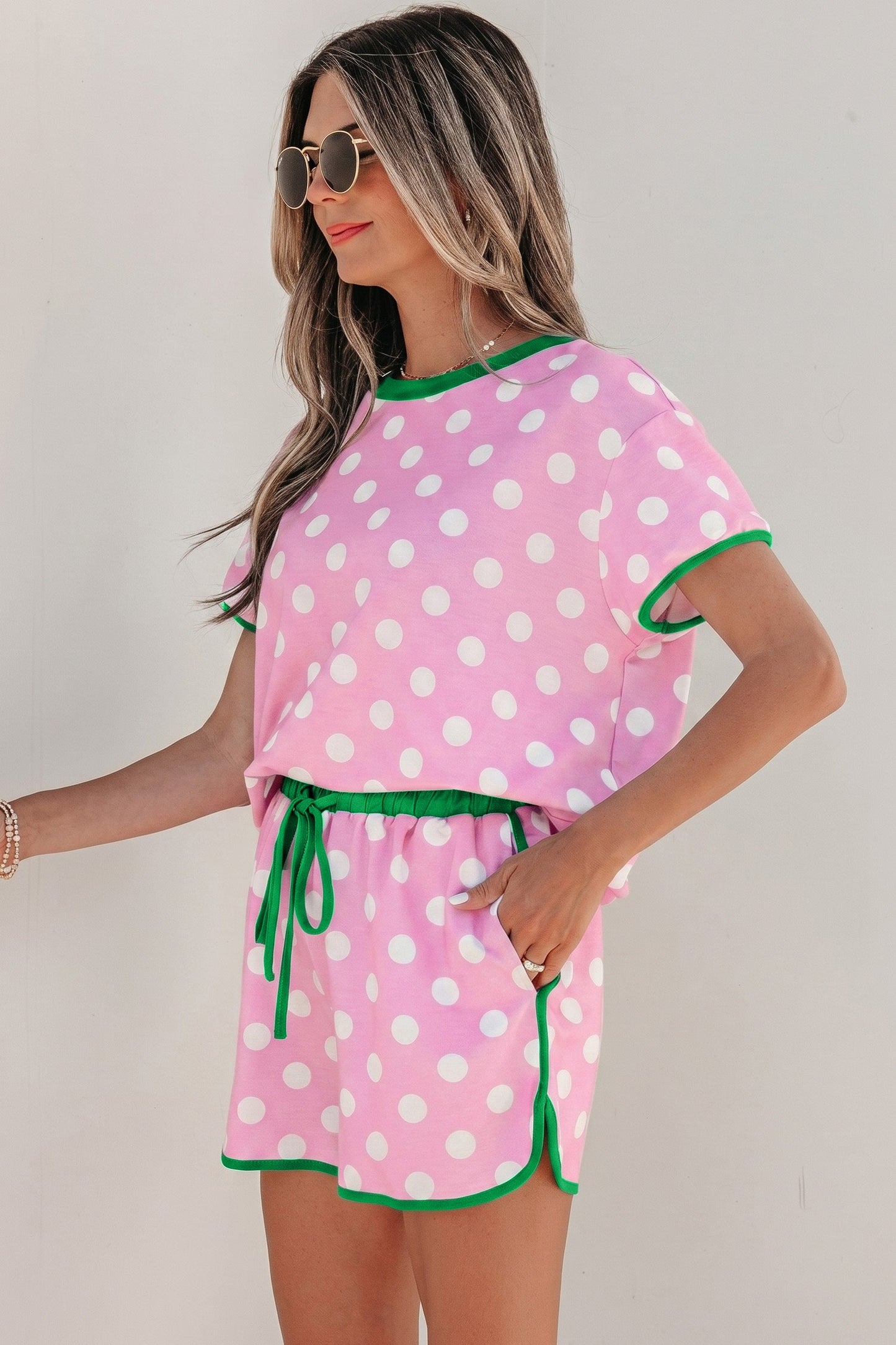 Polka Dot Contrast Trim Top & Short Set