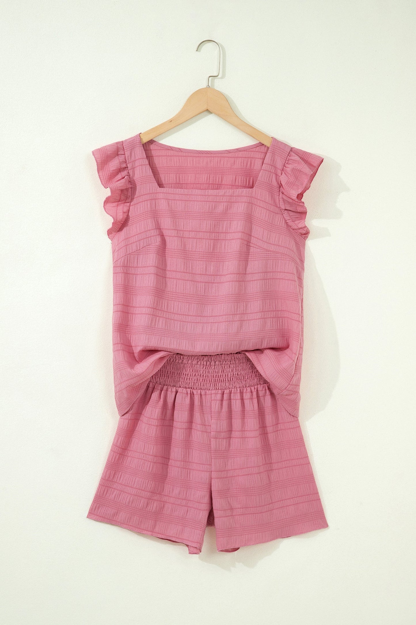 Solid Textured Square Neck Top & Shorts Set
