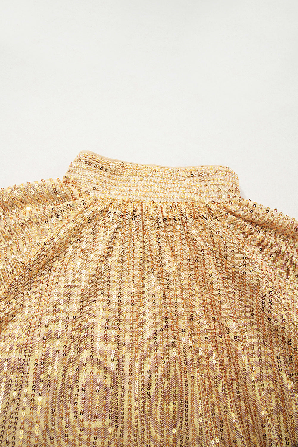 Solid Metallic Sequin Balloon Sleeve Blouse