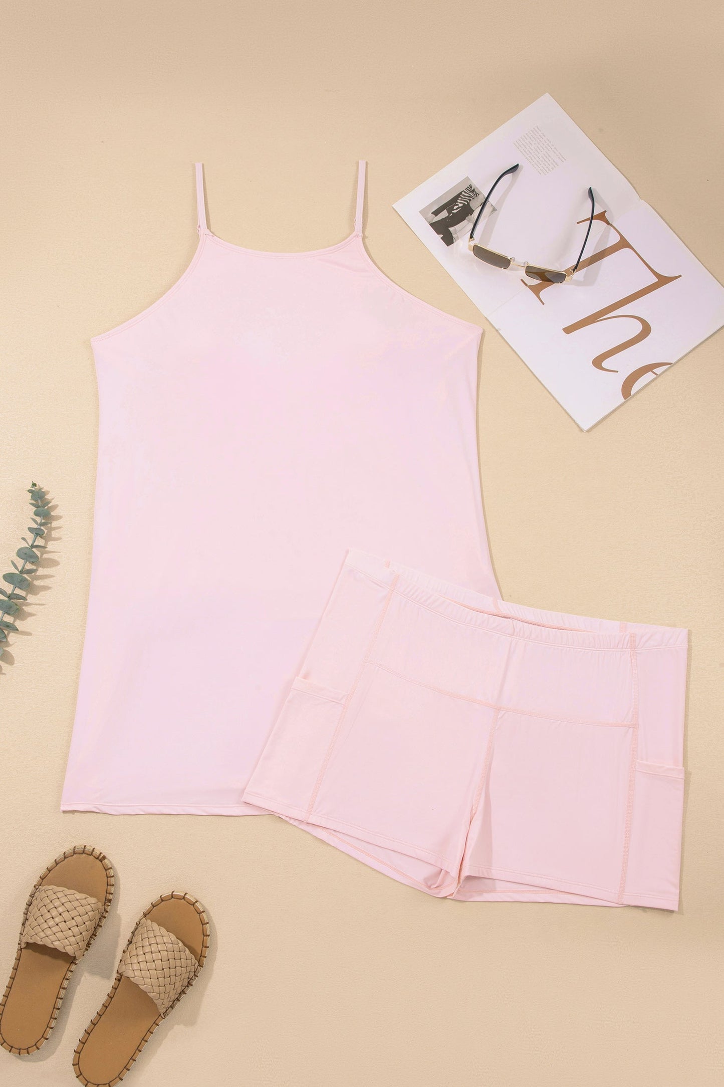 Plus Size Solid Sleeveless Dress & Shorts Set
