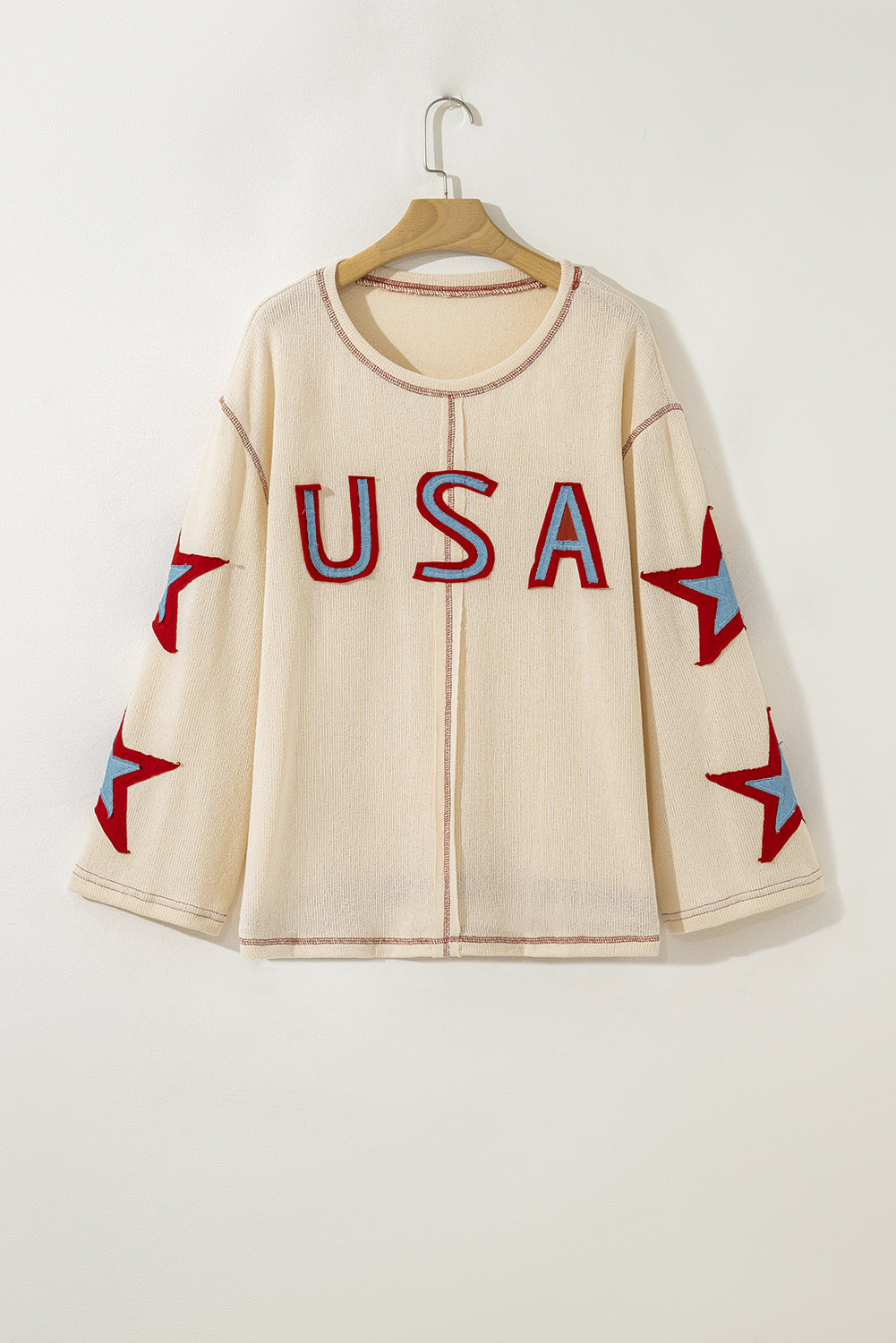 USA Star Contrast Patchwork Exposed Seam Top