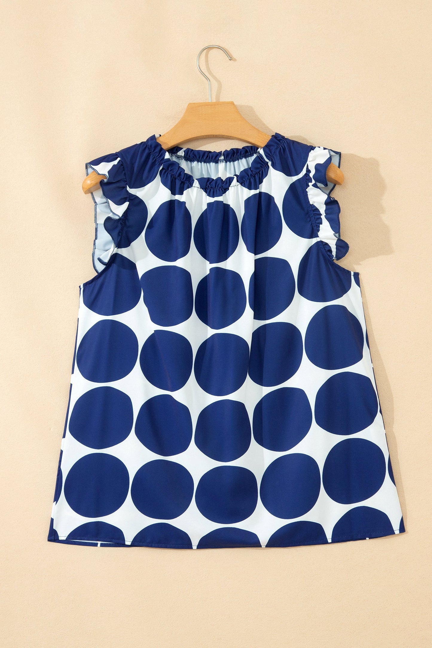 Polka Dot Frilled Round Neck Tank Top