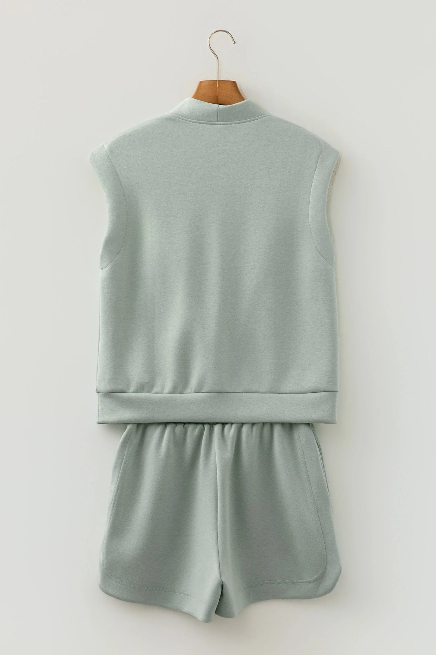 Solid Quarter Zip Sleeveless Top & Shorts Set