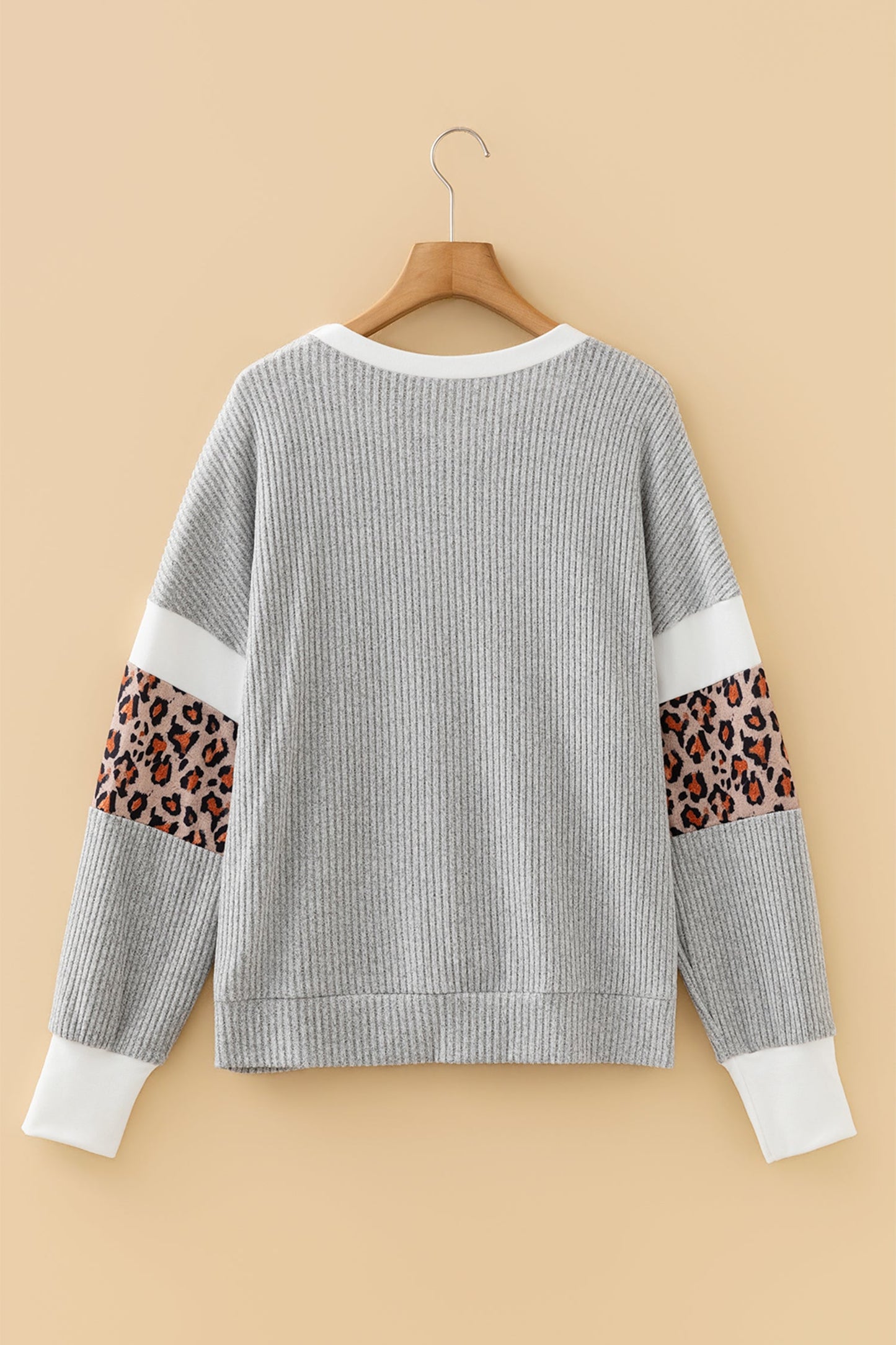 Colorblock Leopard Patchwork Ribbed Knit Top