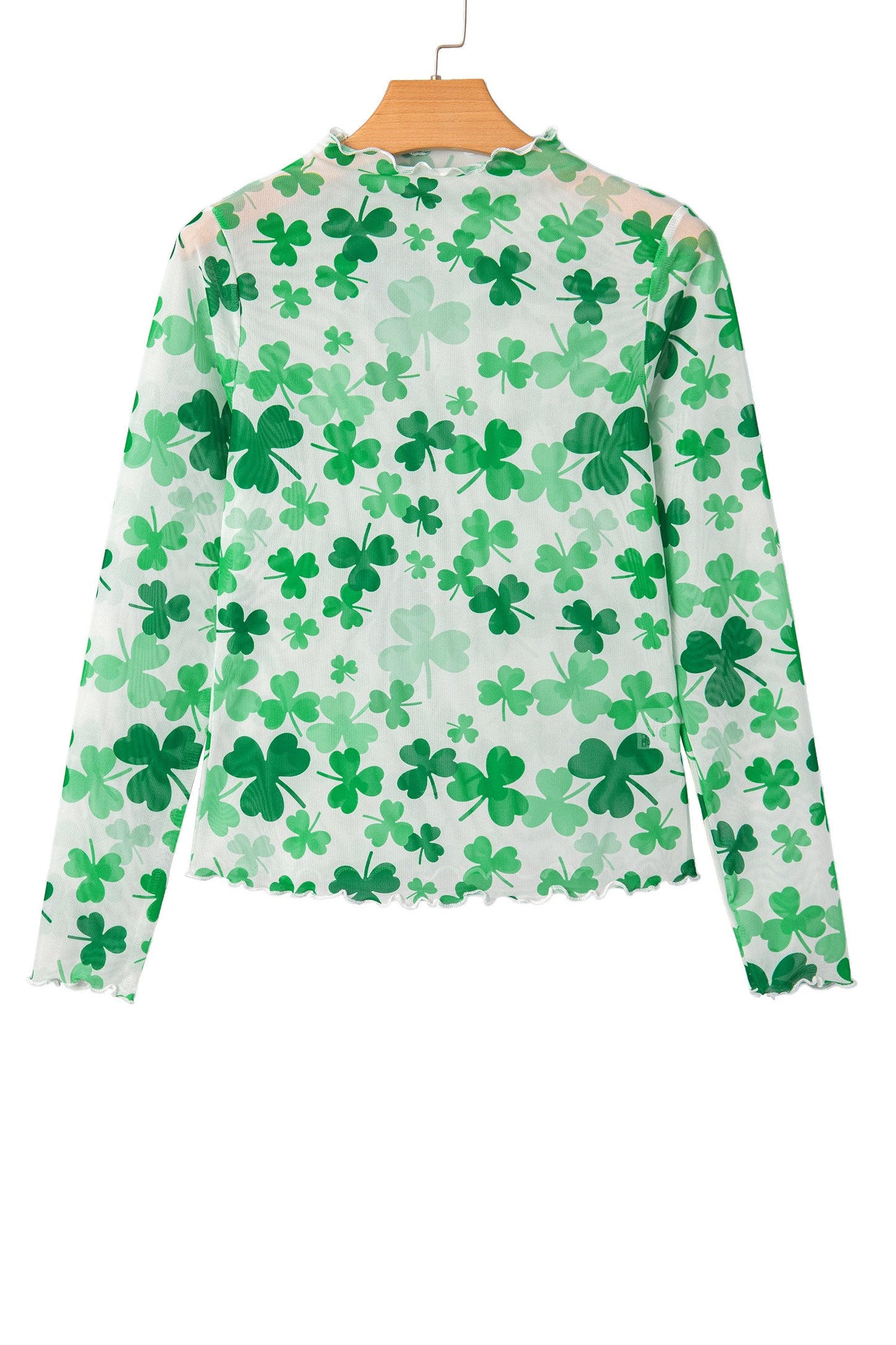 St Patrick Shamrock Lettuce Trim Mock Neck Top