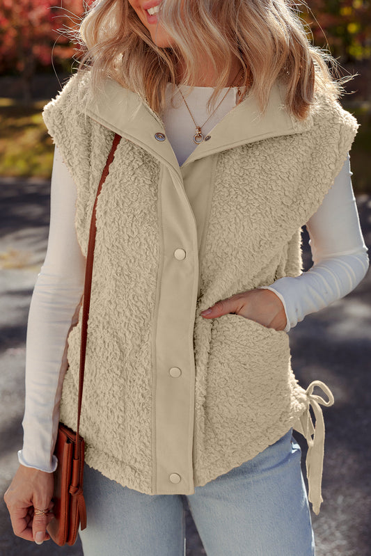 Solid Fleece Snap Button Side Tie Vest