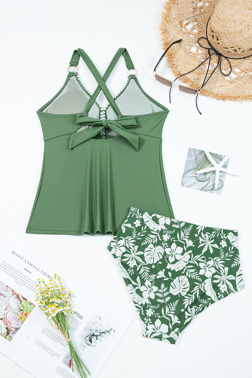 Floral Colorblock O-Ring Tankini Swim Set