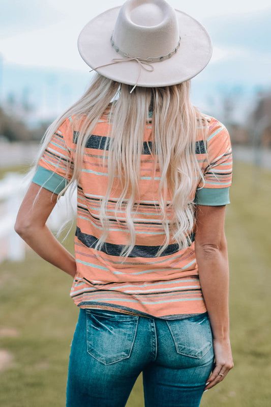 Stripe Short Sleeve Crew Neck T-Shirt