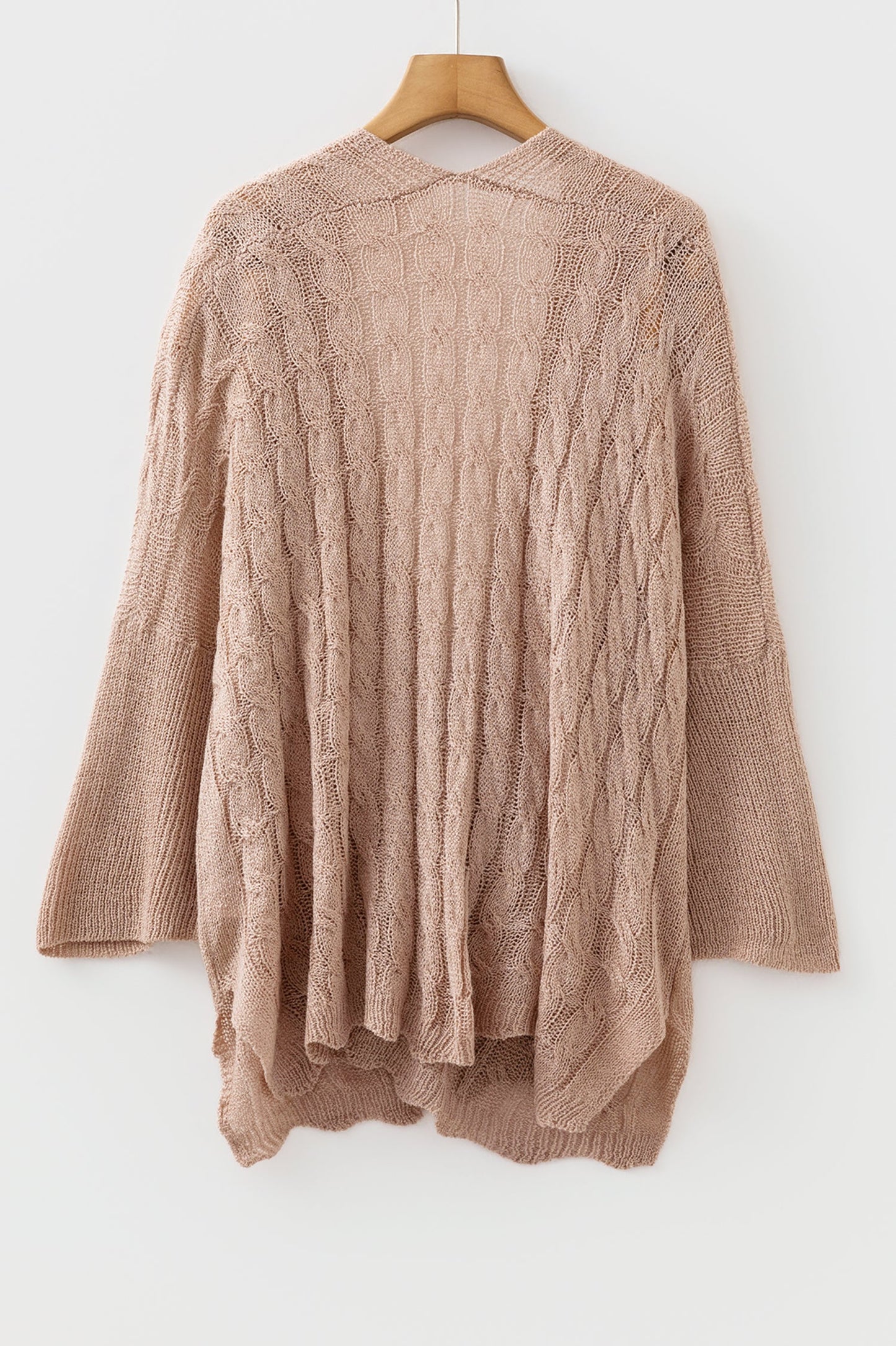 Solid Hollowed Knit Drop Shoulder Open Cardigan