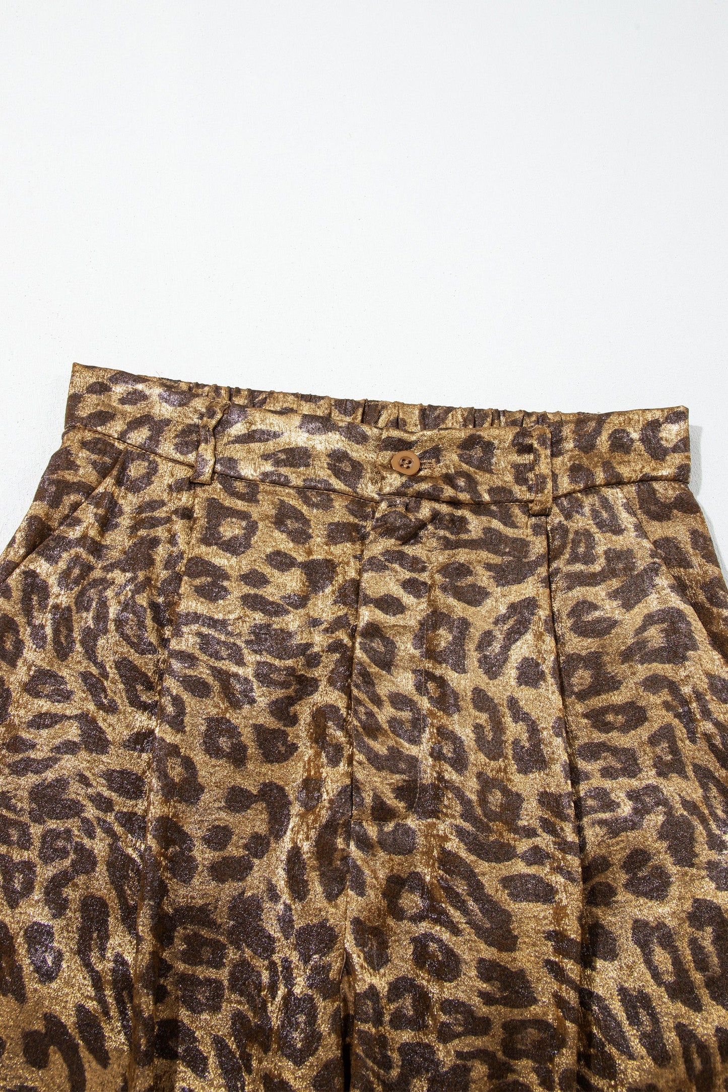 Leopard Buttoned Elastic Waist Wide Leg Pants
