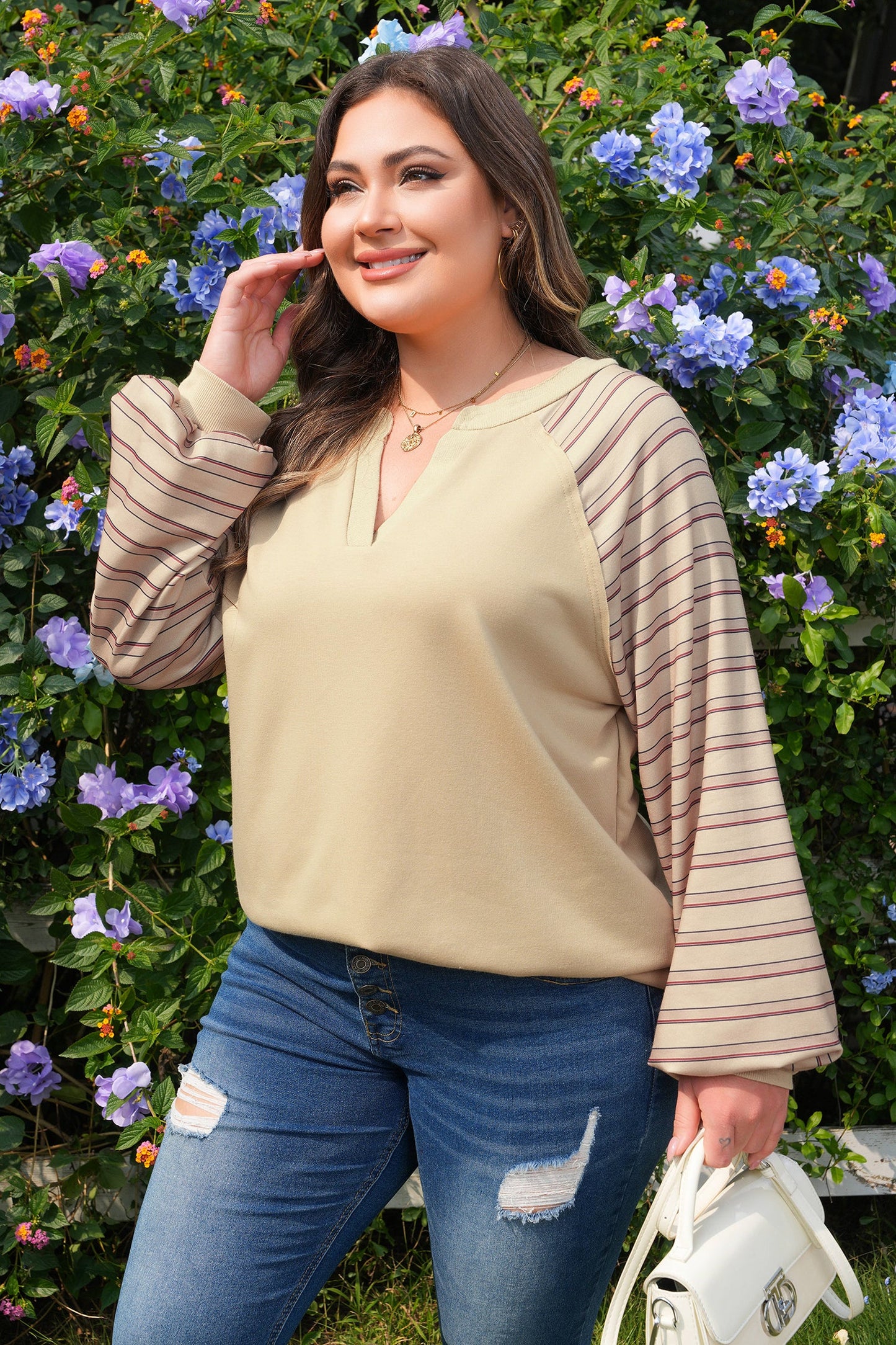 Plus Size Stripe Patchwork Raglan Sleeve Jumper