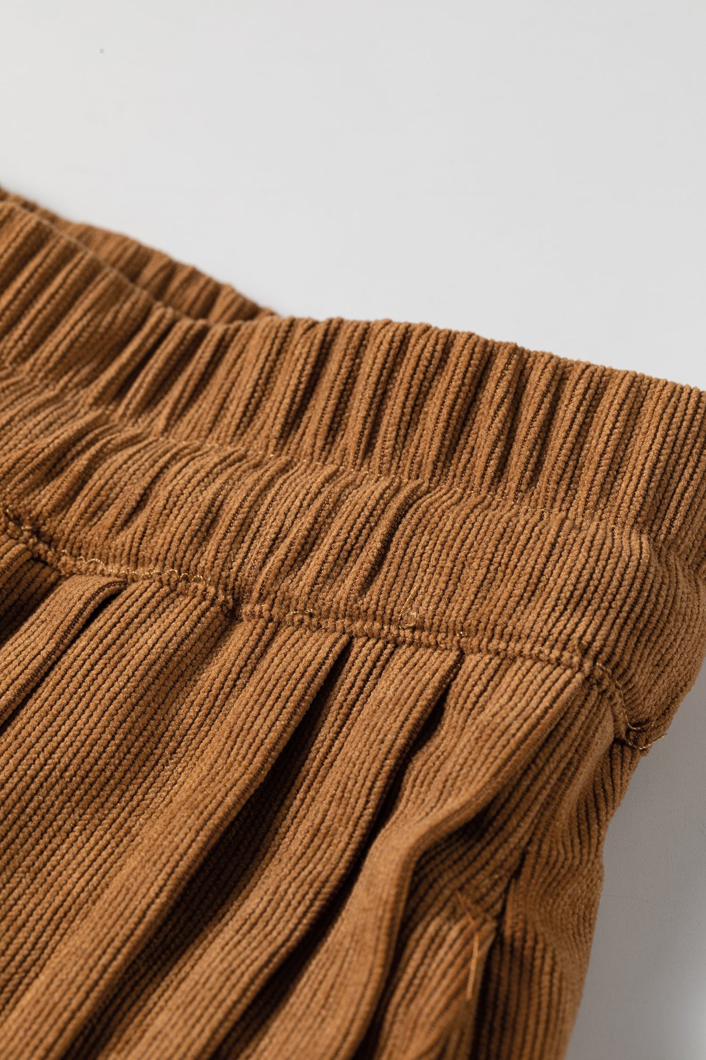 Solid Corduroy Buttoned Elastic Waist Wide Leg Pants
