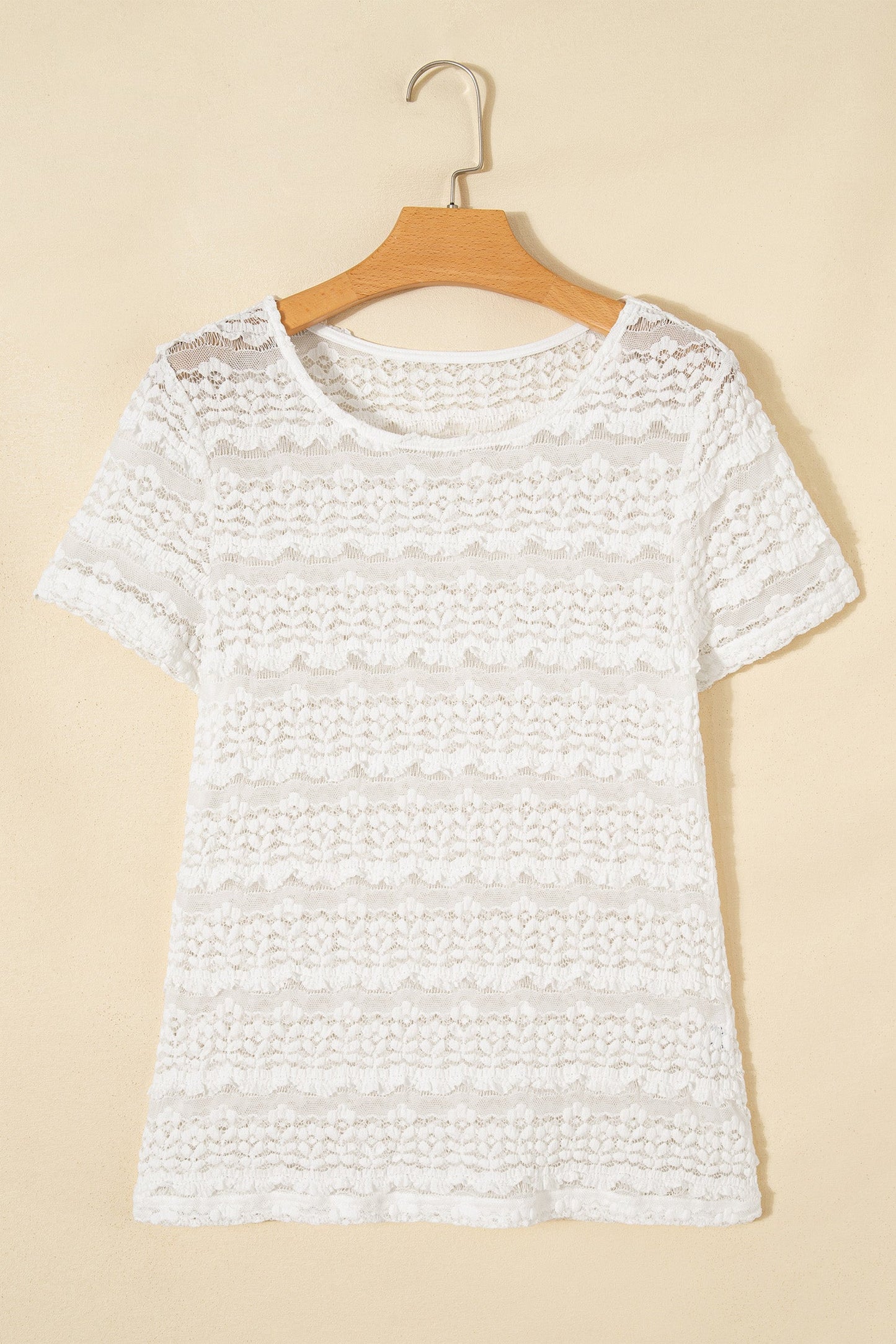 Solid Sheer Lace Short Sleeve Top