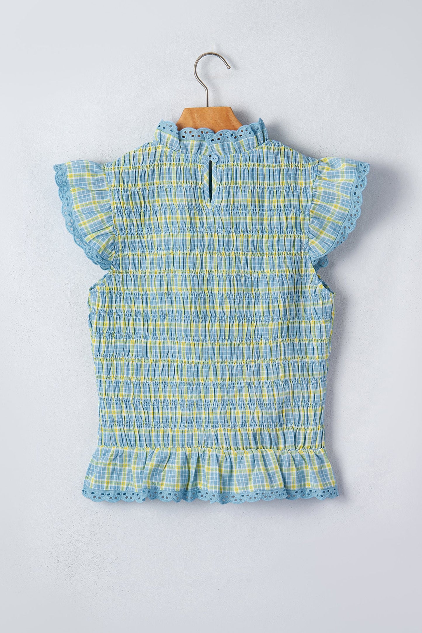 Plaid Smocked Lace Trim Tank Top