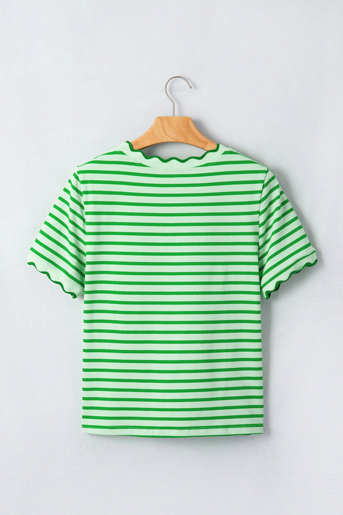 Stripe Scallop Trim Round Neck T-Shirt