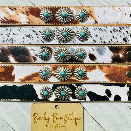 Cowhide Concho Leather Stone Bracelet