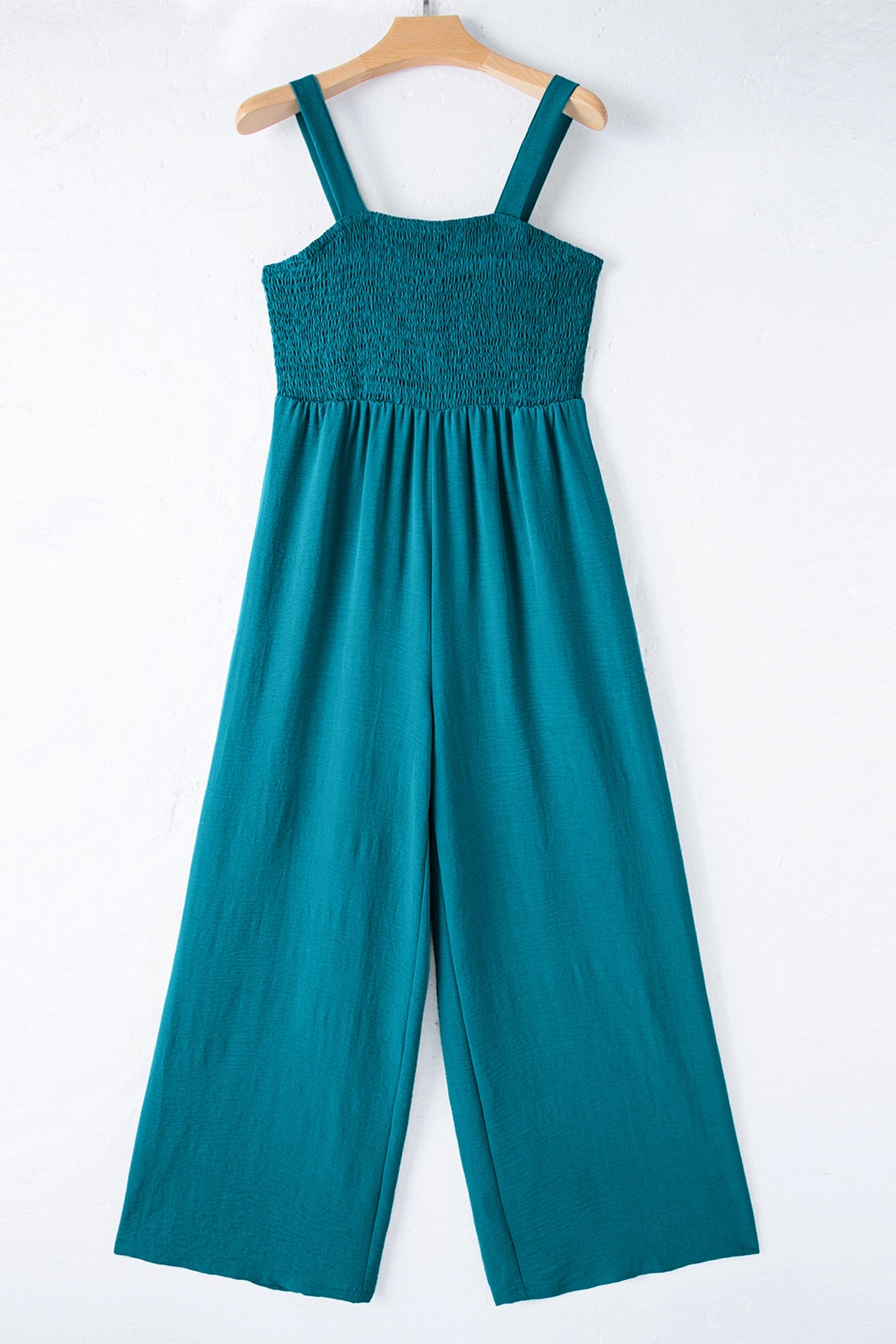Solid Smocked Square Neck Sleeveless Jumpsuit