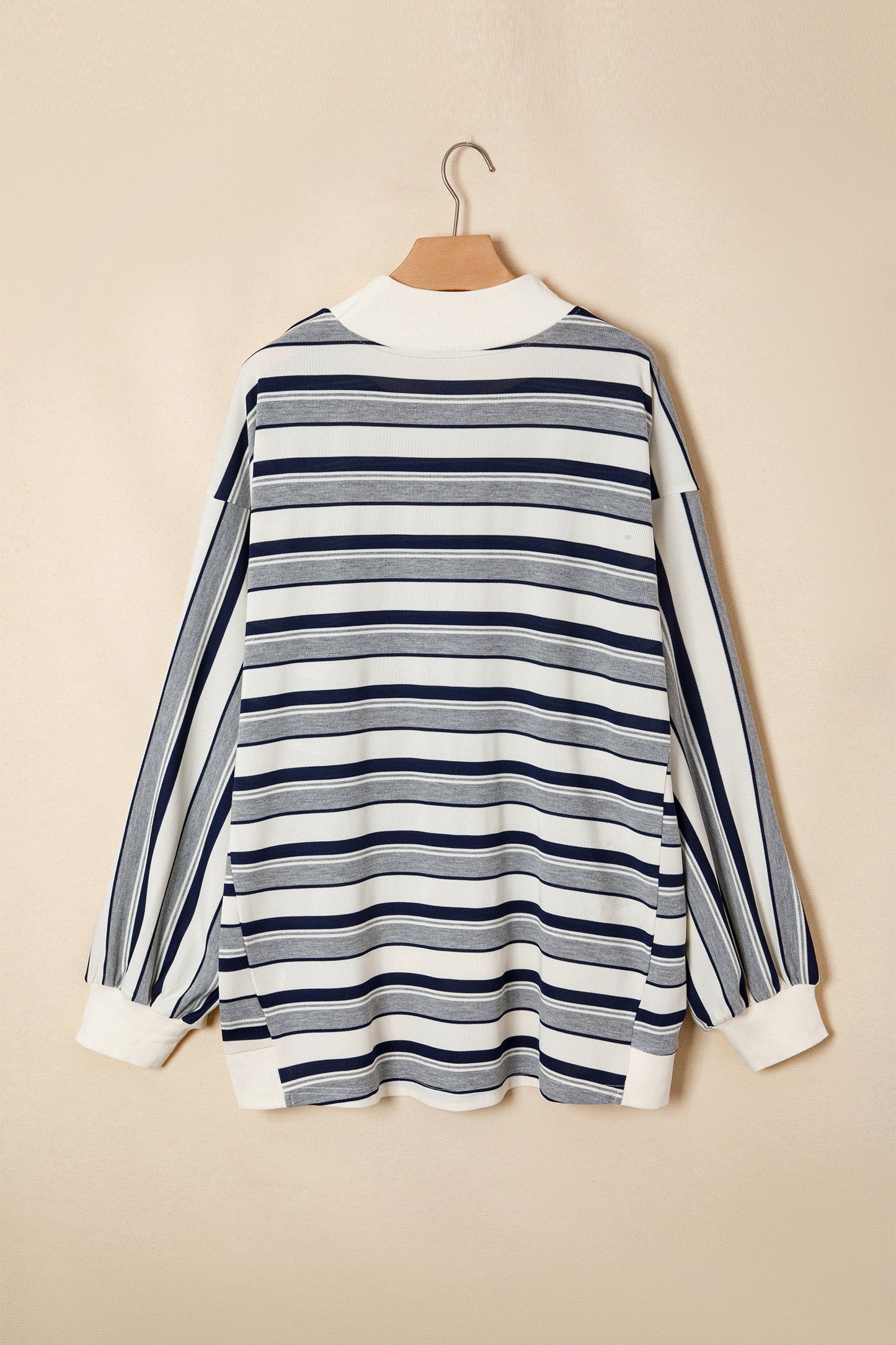 Stripe Ribbed Mock Neck Long Sleeve Sweatshirt