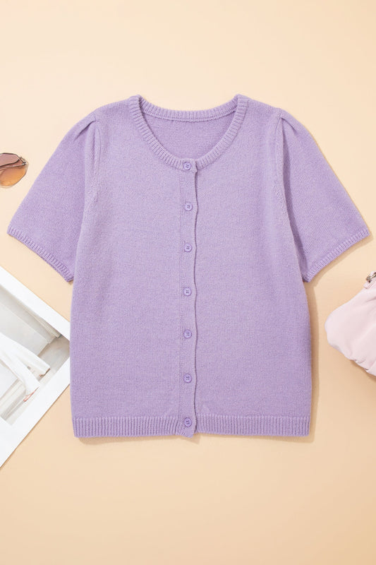 Solid Short Sleeve Cardigan Sweater Tee