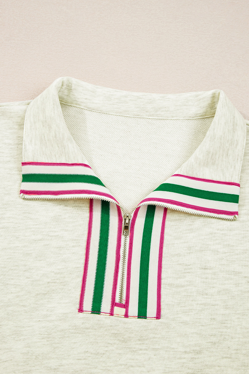 Solid Contrast Stripe Collared Patchwork Sweatshirt