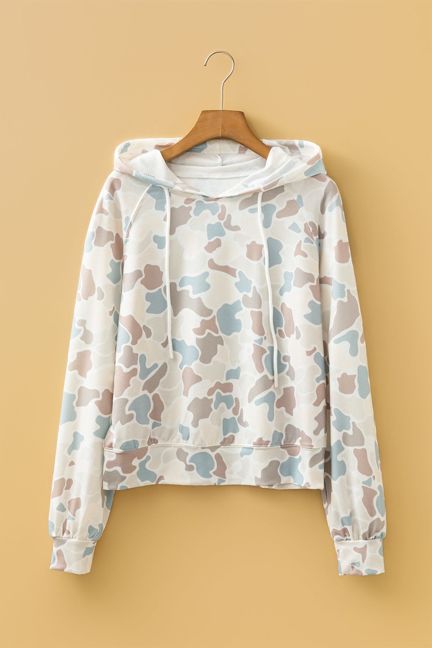 Camo Long Sleeve Hooded Pullover Top
