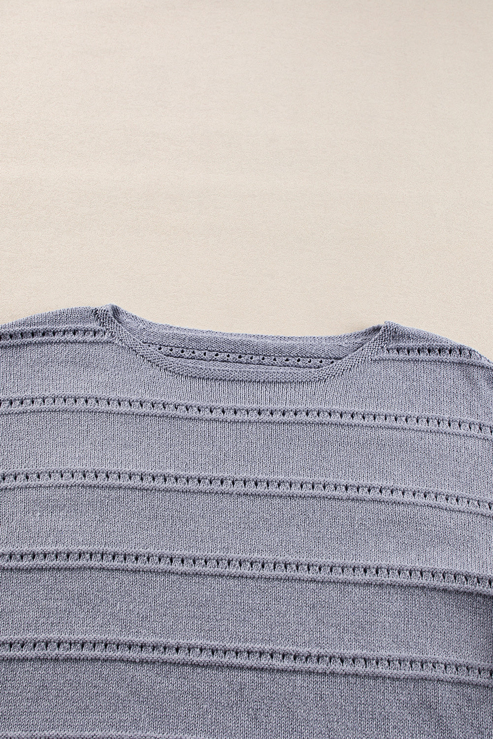 Pointelle Knit Boat Neck Drop Shoulder Sweater